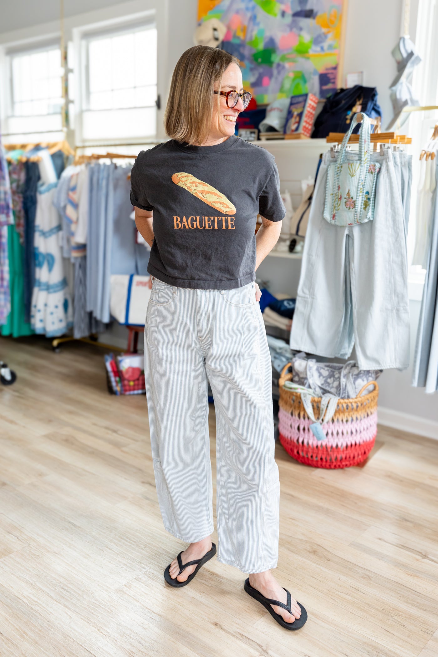 Pinstripe Barrel Jeans