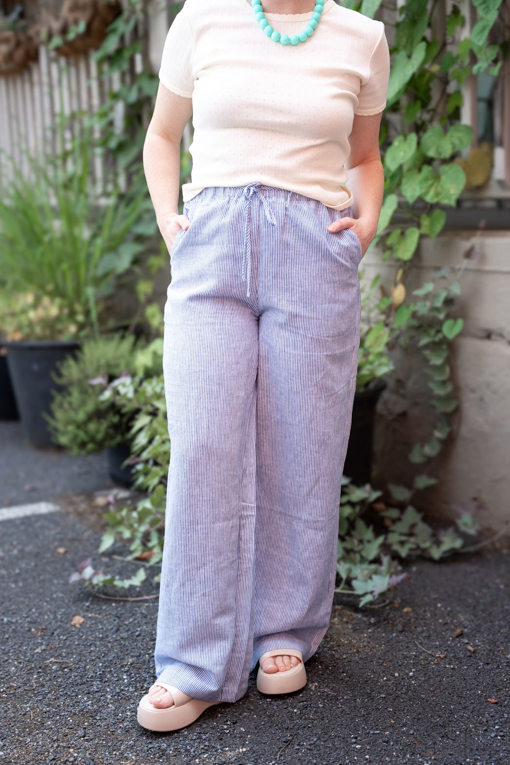 Sky Linen Wide Leg Pants