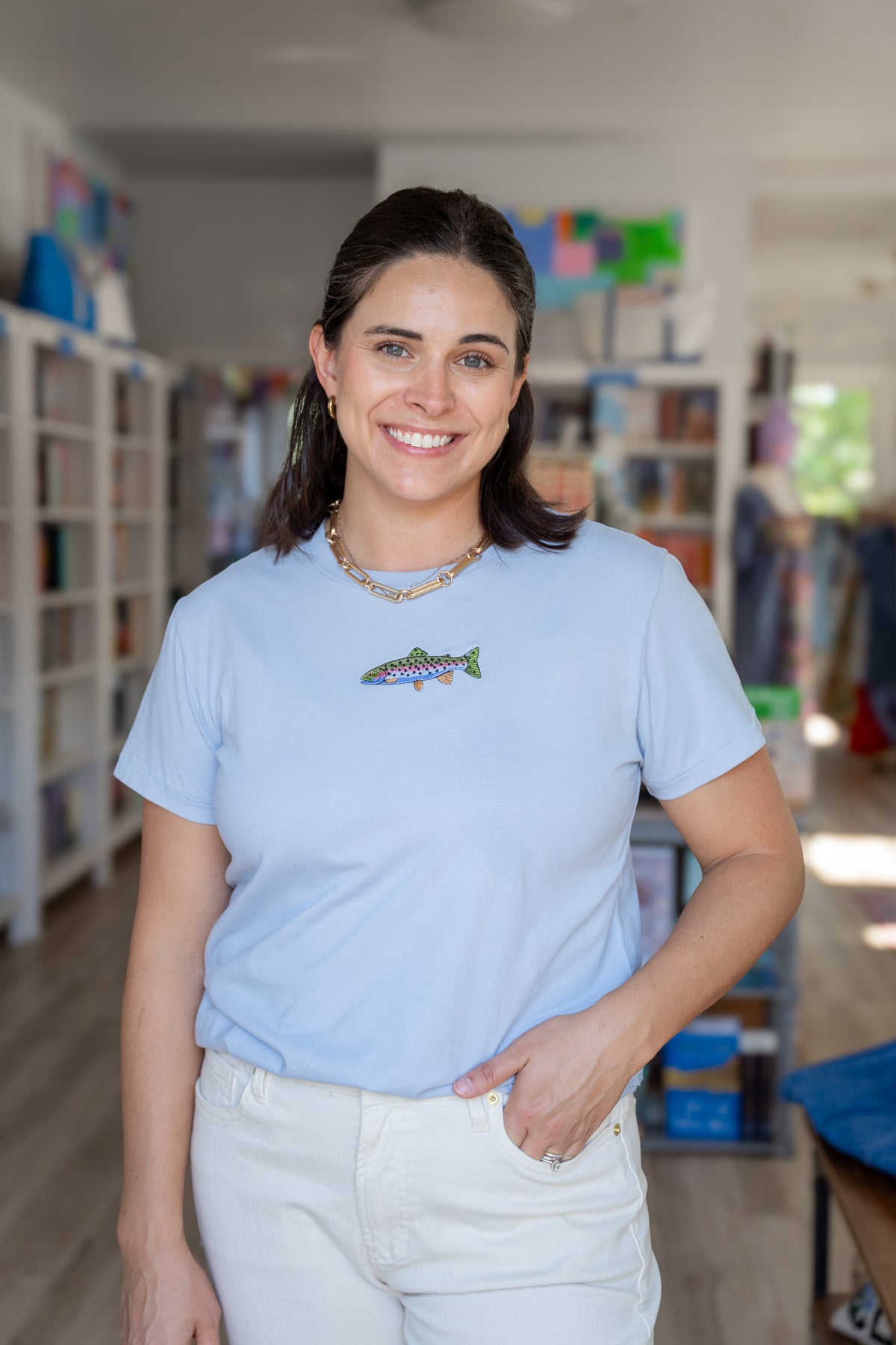 Chambray Cotton Crewneck Tee