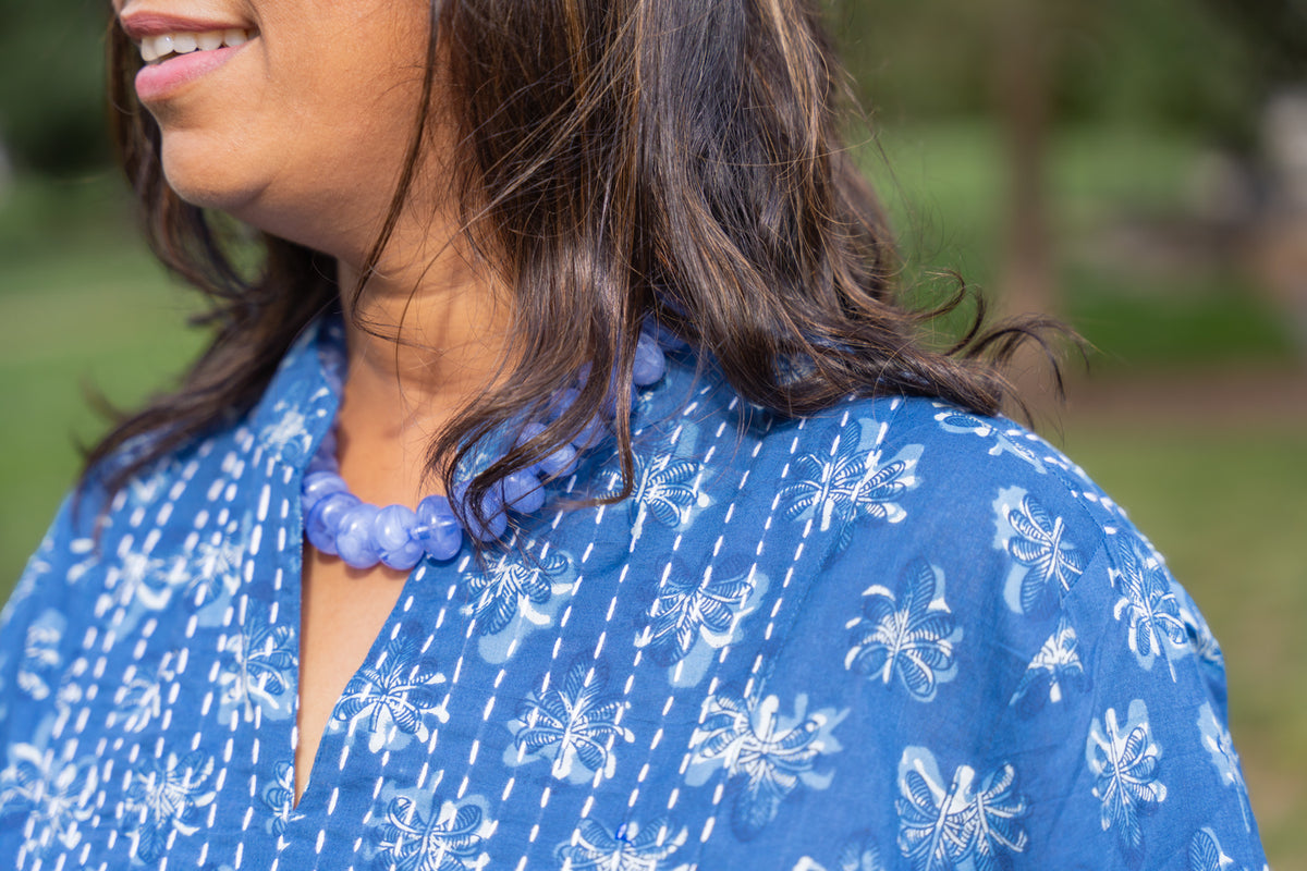 The Rory — Light Blue Large Rondelle Beaded Necklace