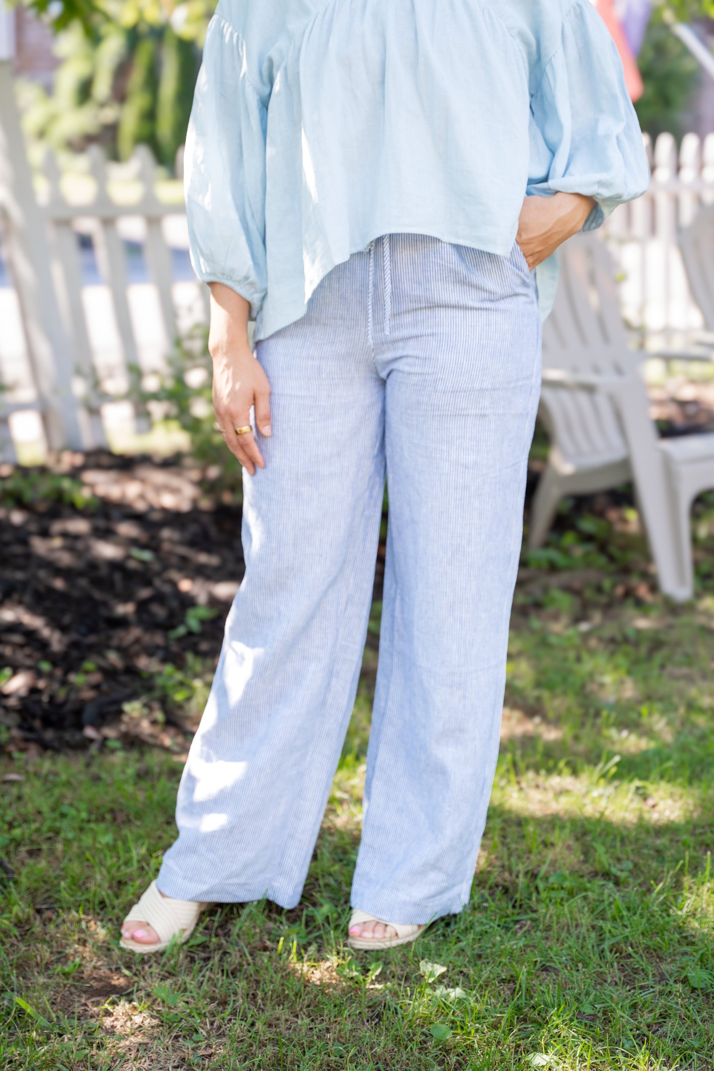 Sky Linen Wide Leg Pants