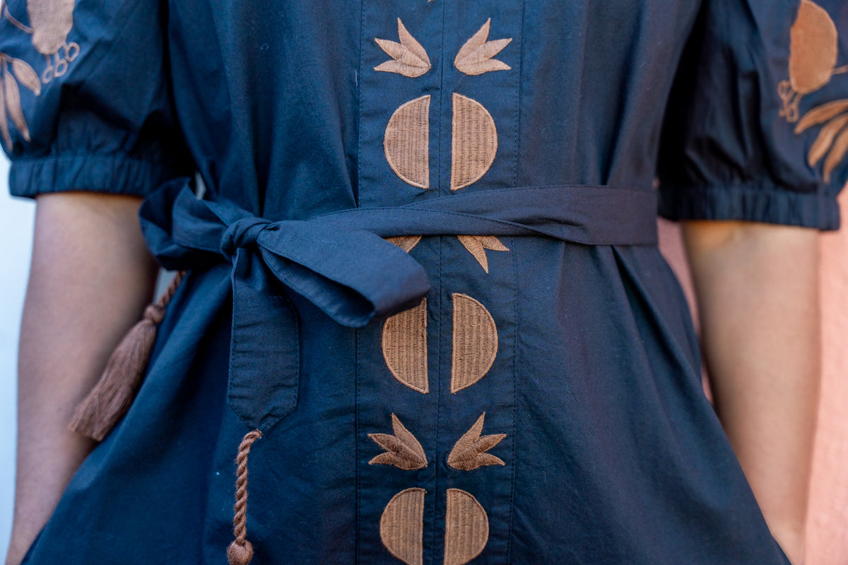 Embroidered Placket Shirt Dress