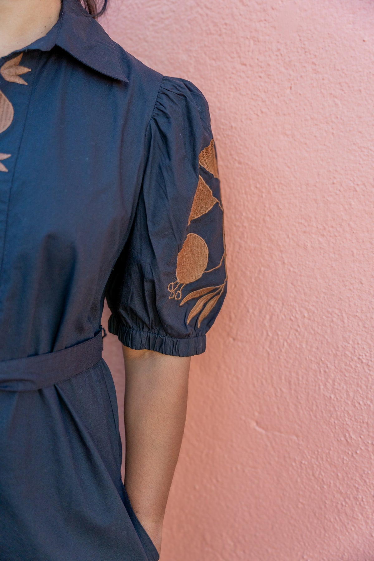 Embroidered Placket Shirt Dress