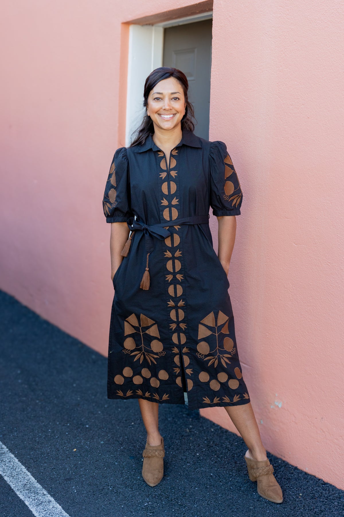 Embroidered Placket Shirt Dress