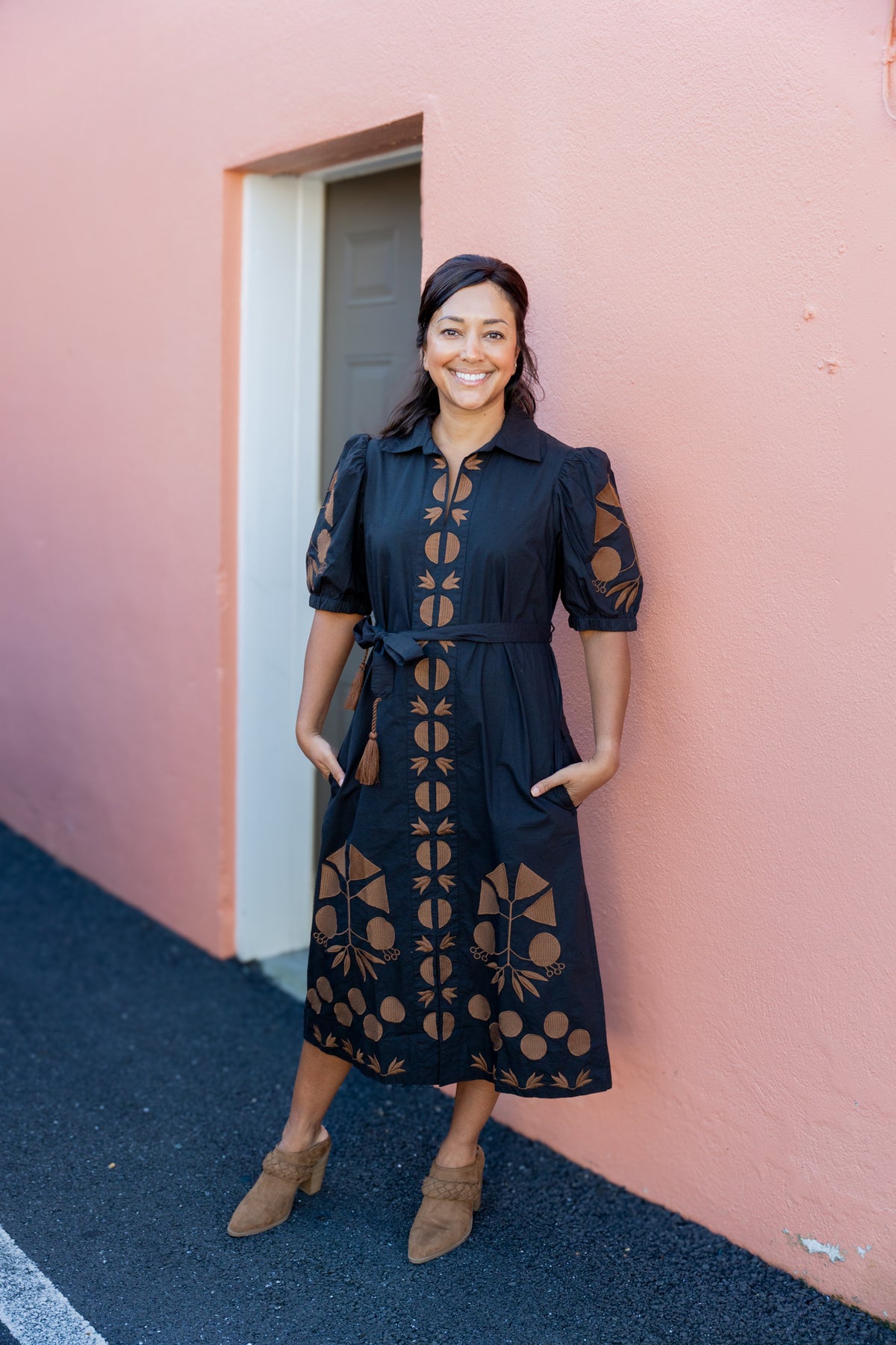 Embroidered Placket Shirt Dress