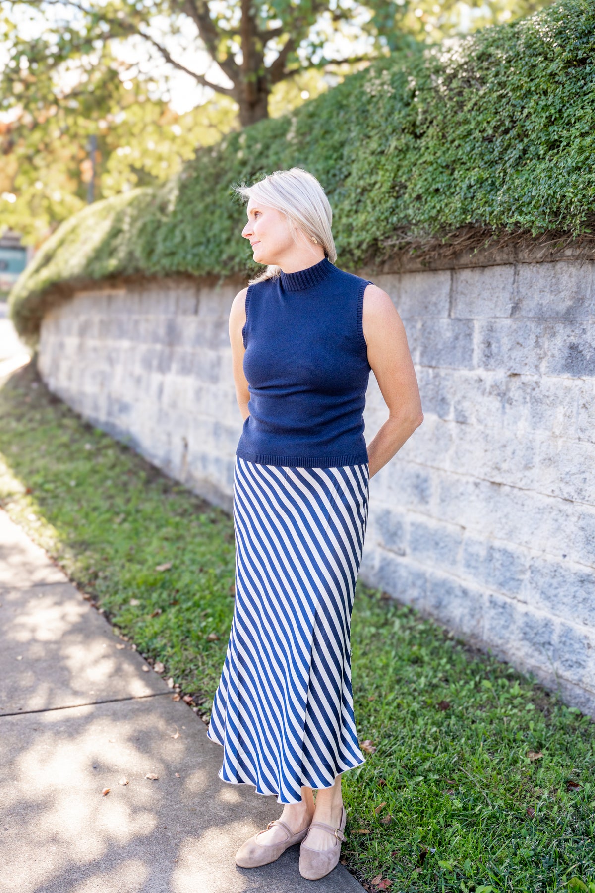 Diagonal Stripe Slip Skirt