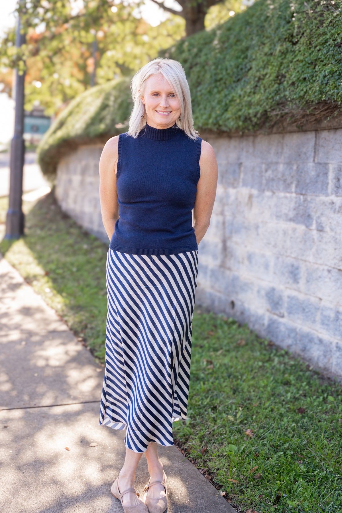 Diagonal Stripe Slip Skirt