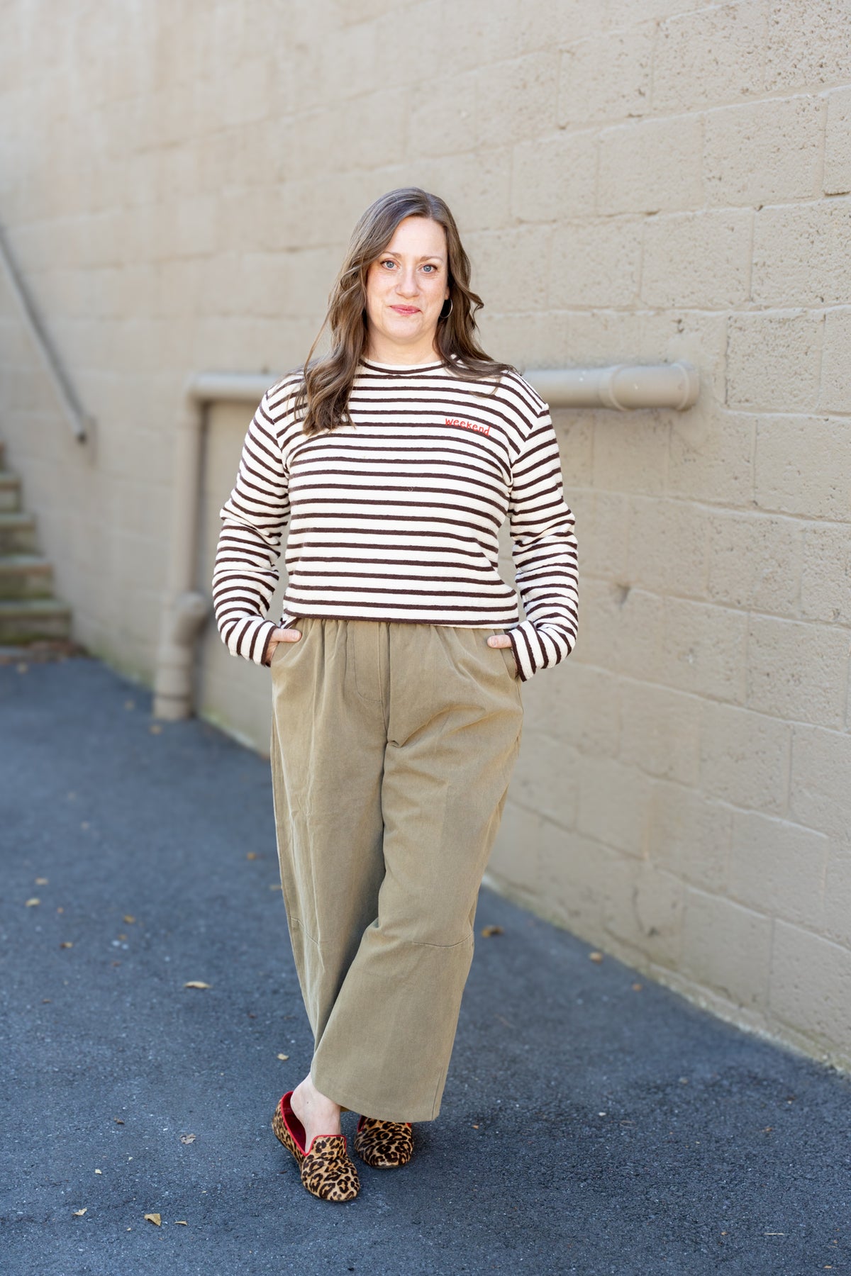 Textured Stripe Long Sleeve Top