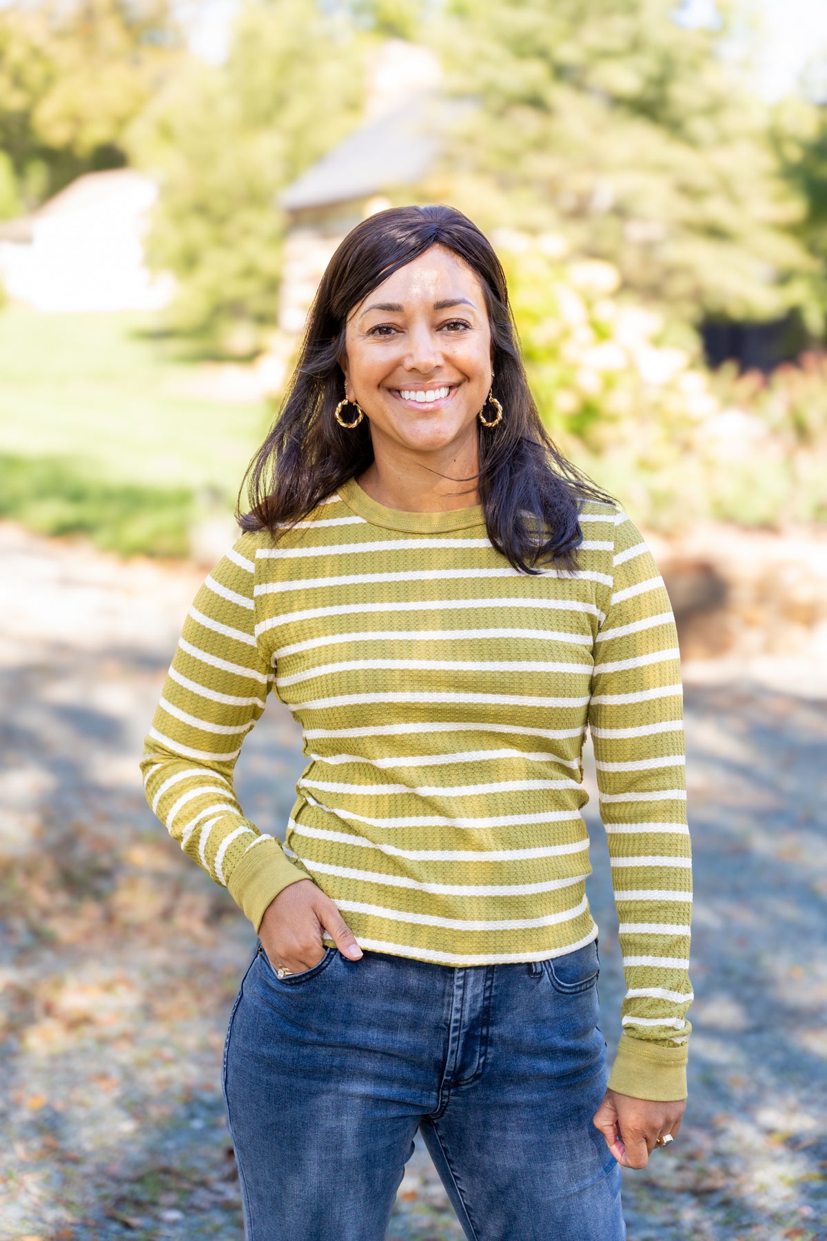 Green Olive Waffle Knit Top