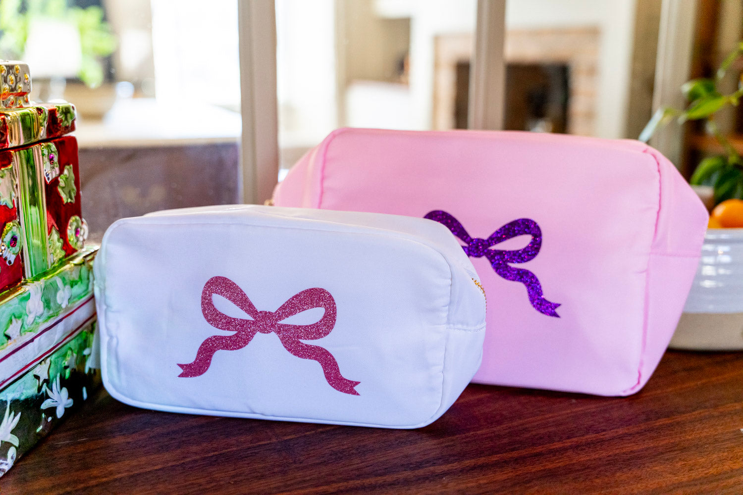 Glitter Bow XLarge Nylon Pouch