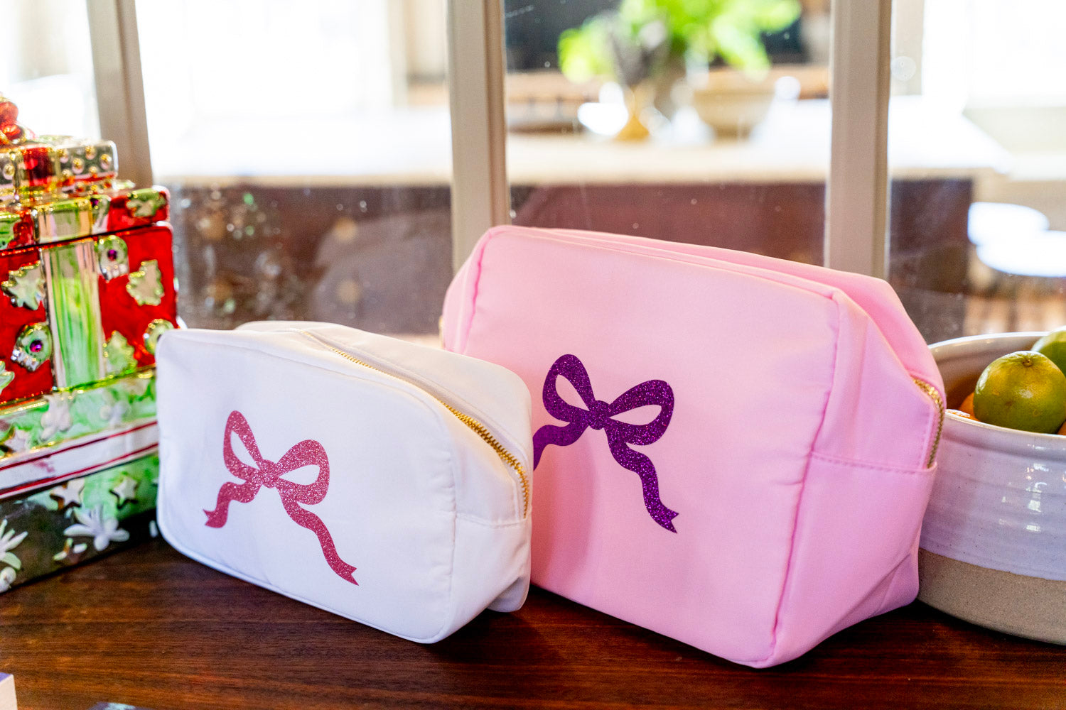 Glitter Bow Large Nylon Pouch