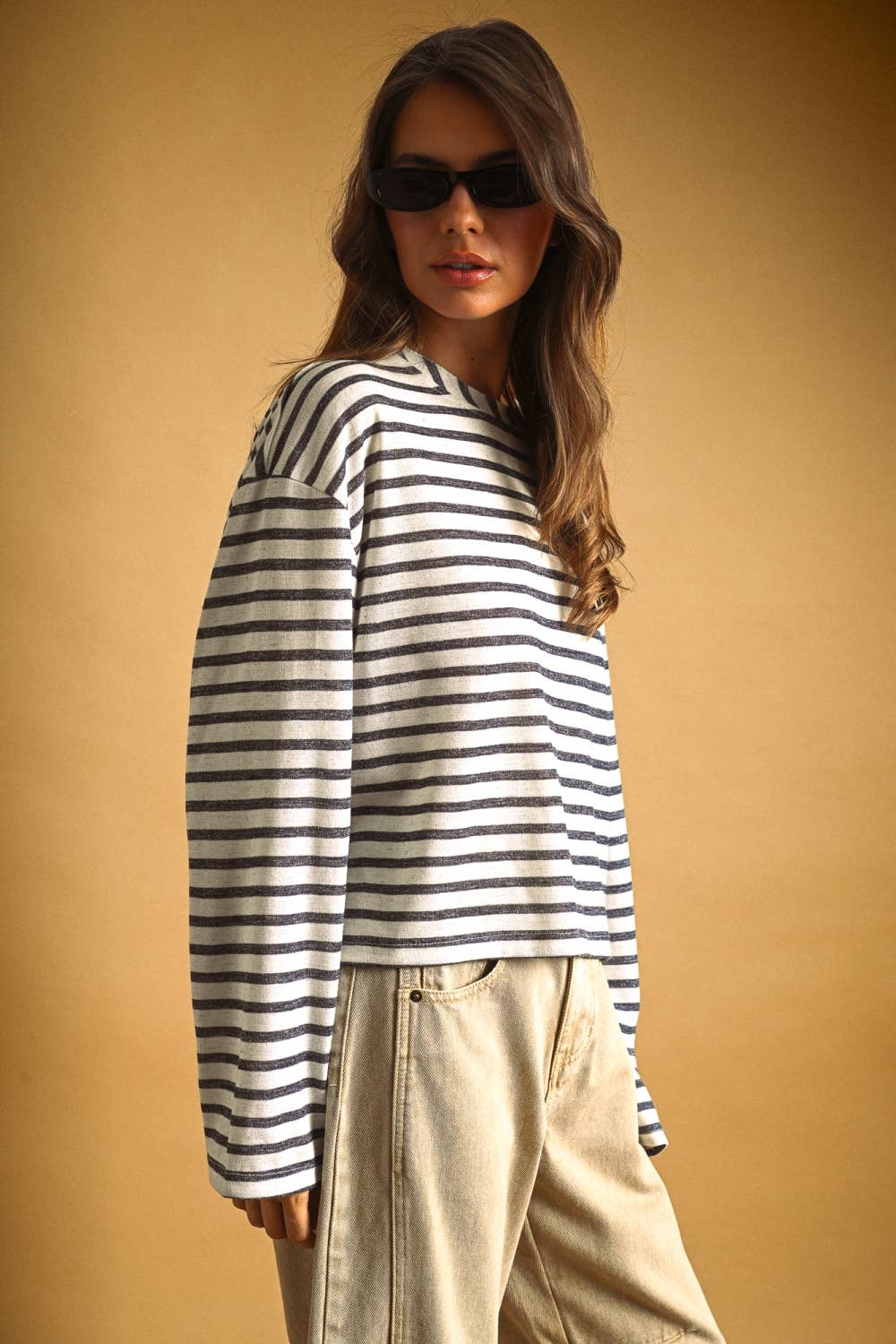 Navy Stripe Slub Knit Top