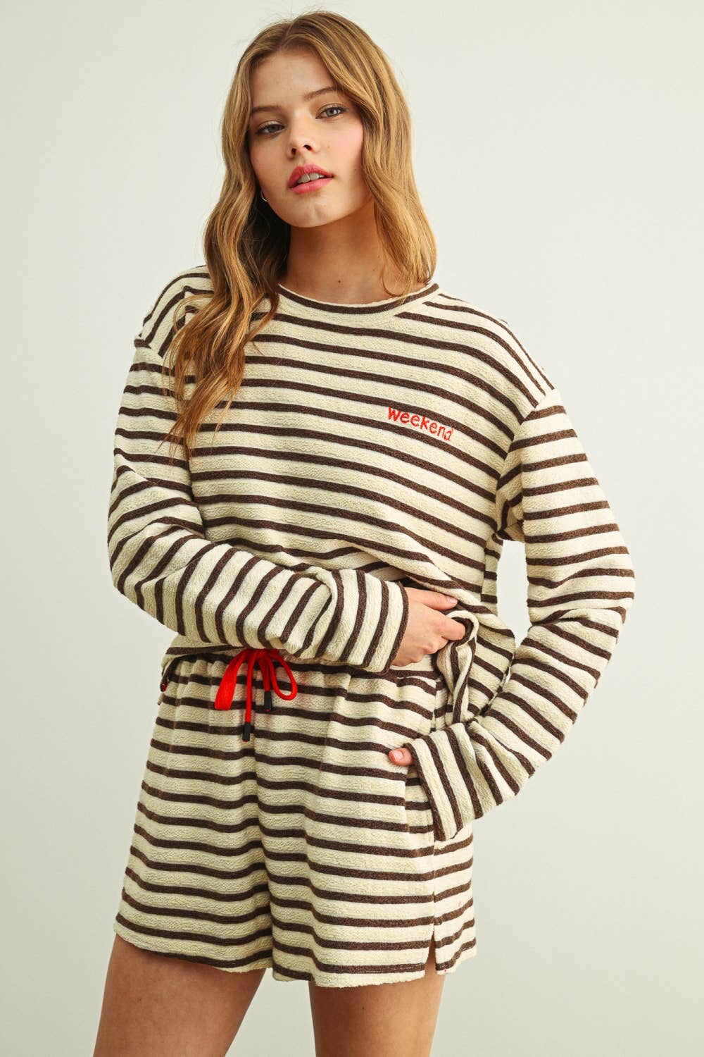 Textured Stripe Long Sleeve Top