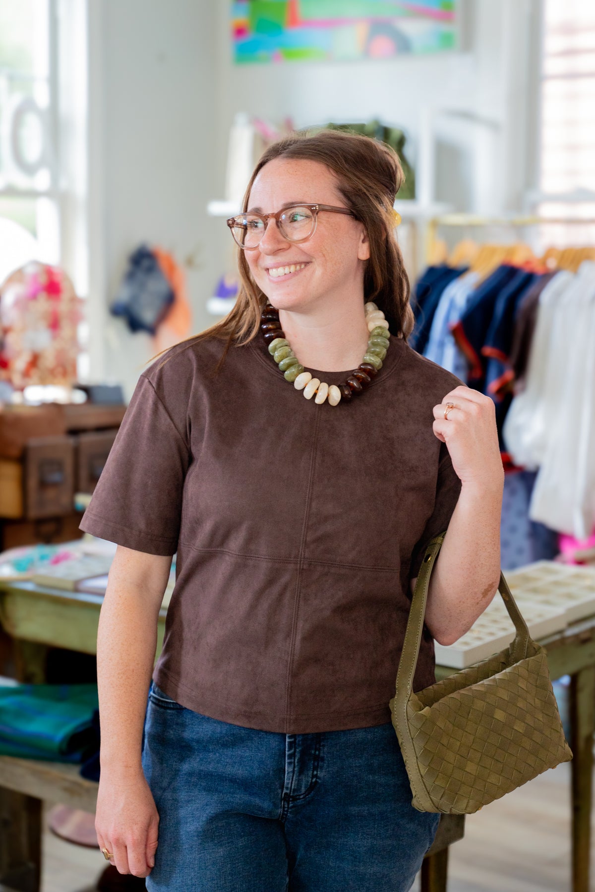 Woven Suede Hobo Bag: Olive