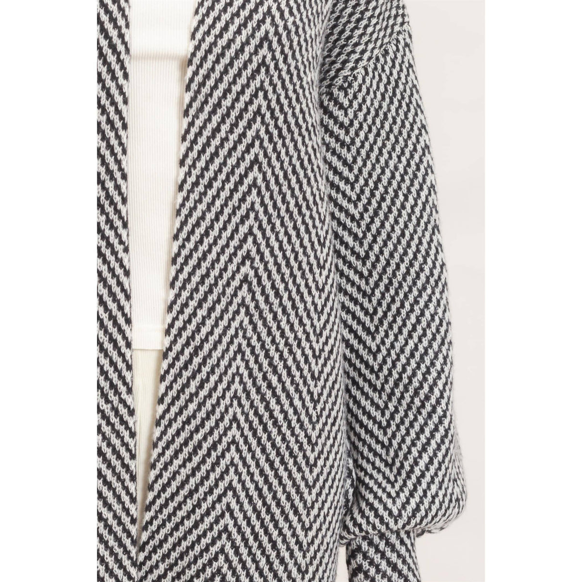 Black Herringbone Open-Front Cardigan