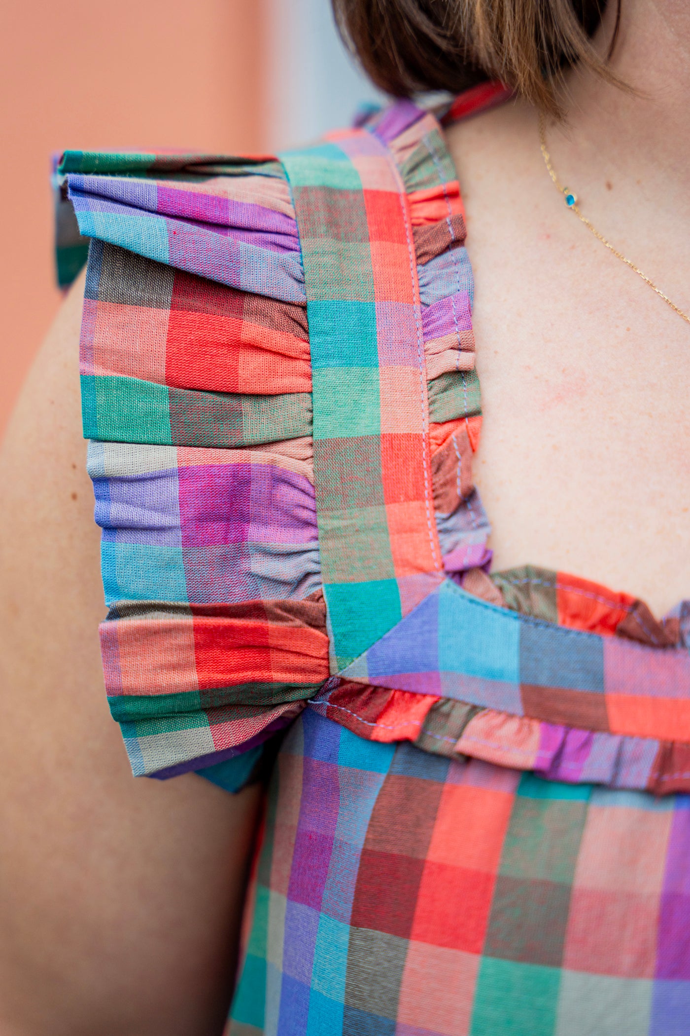 Madras Ruffle Midi Dress