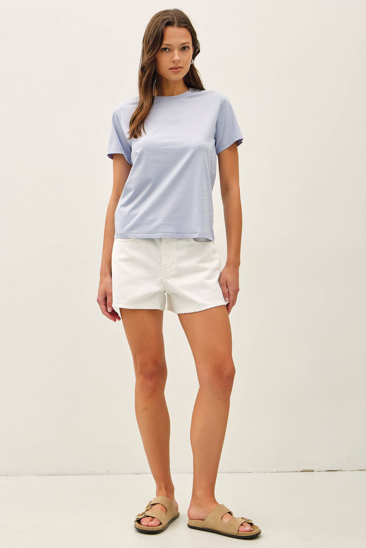 Chambray Cotton Crewneck Tee