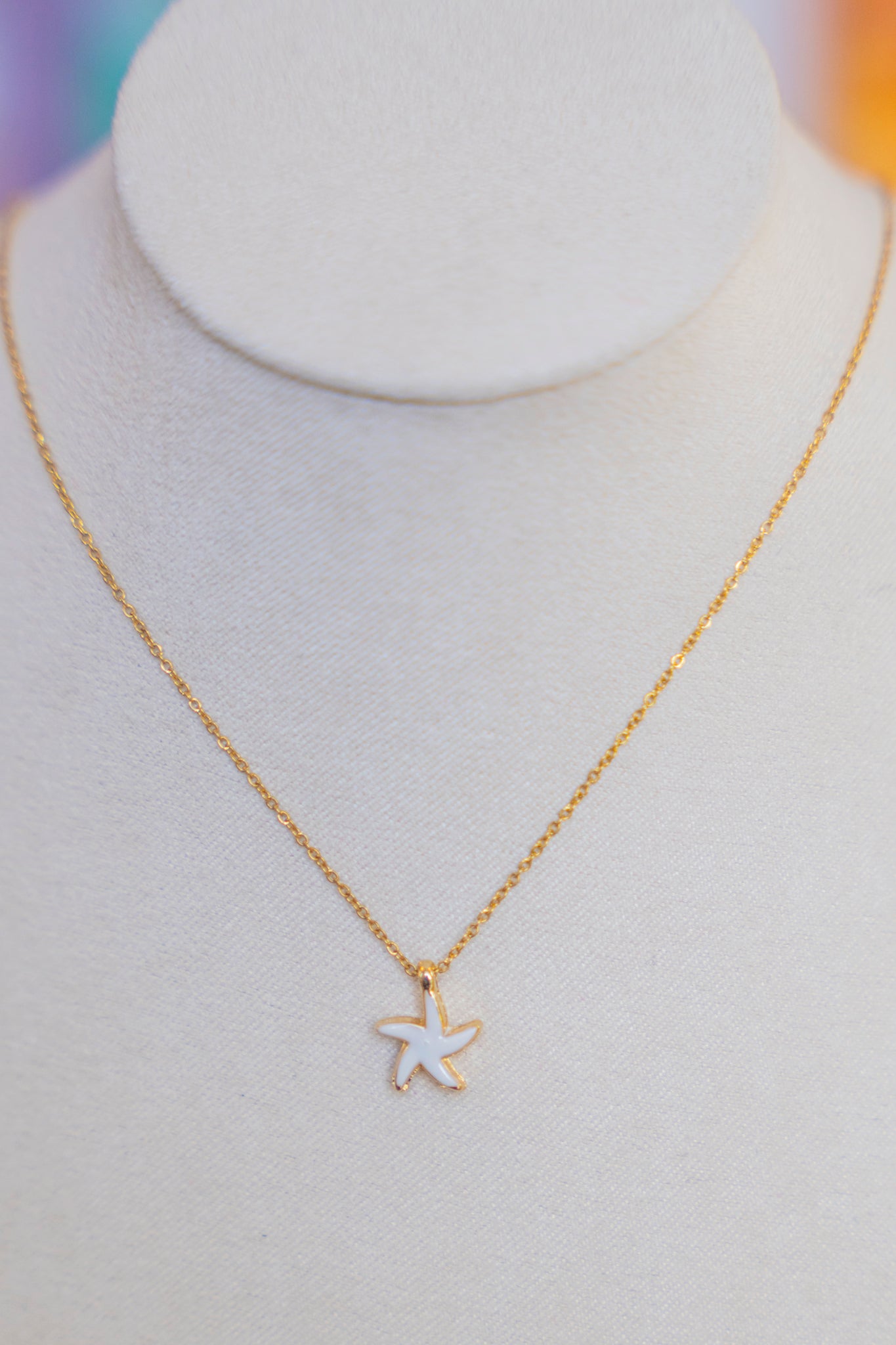 White Starfish Enamel Necklace