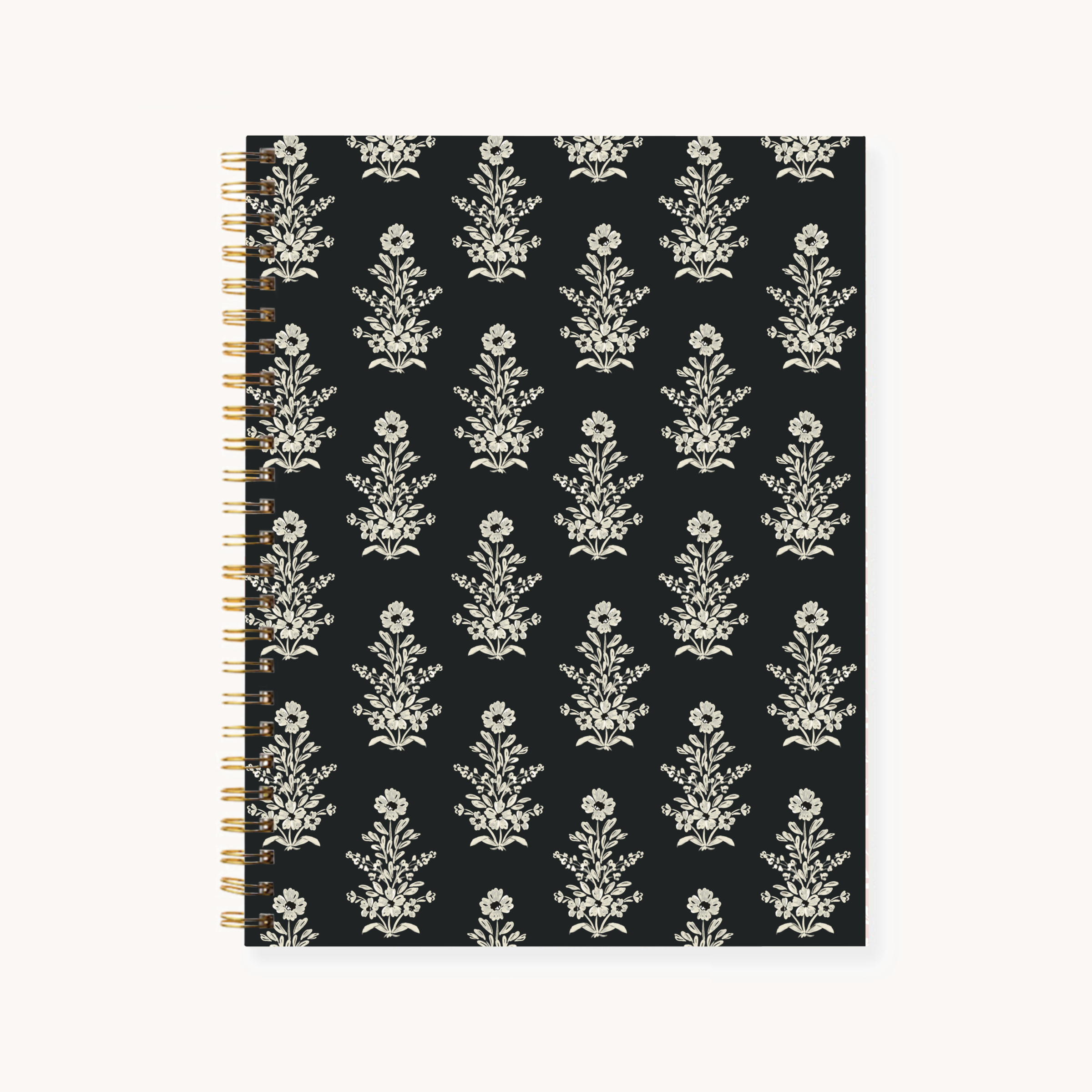 Midnight Damask 7x9 Hardcover Spiral Notebook