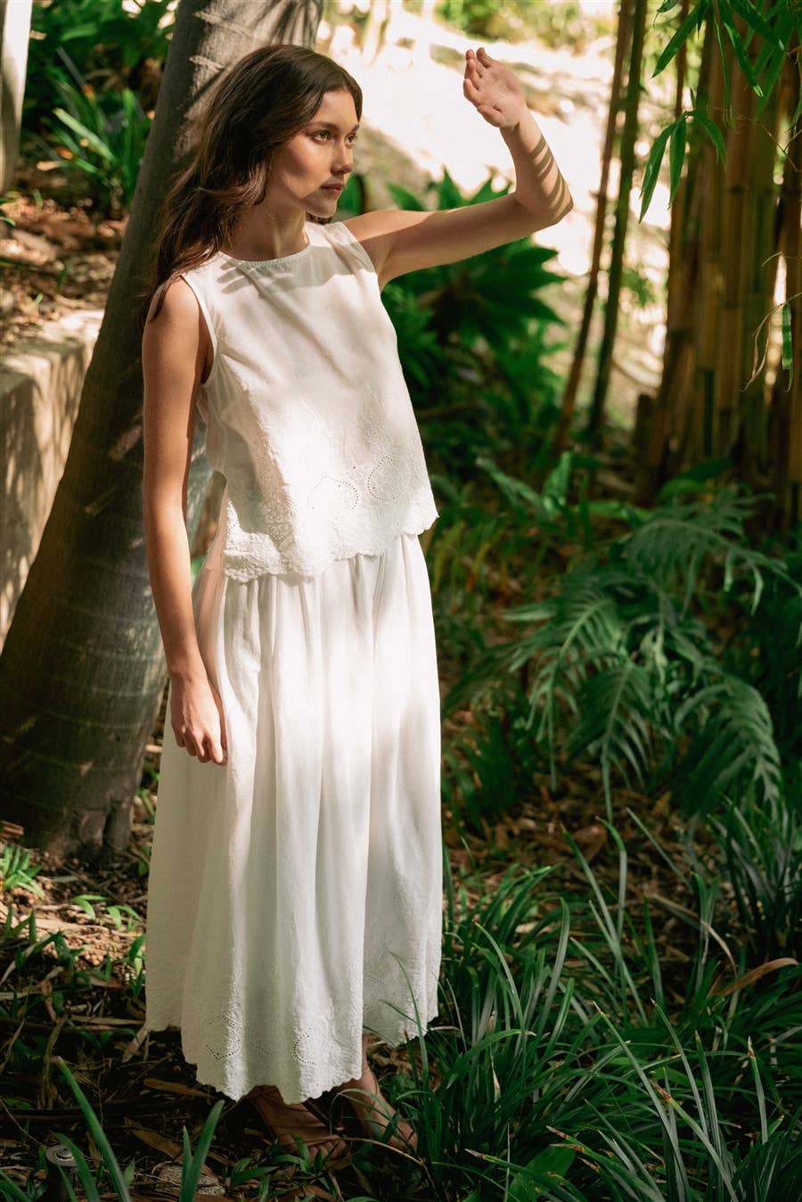 Eyelet Hem Midi Skirt