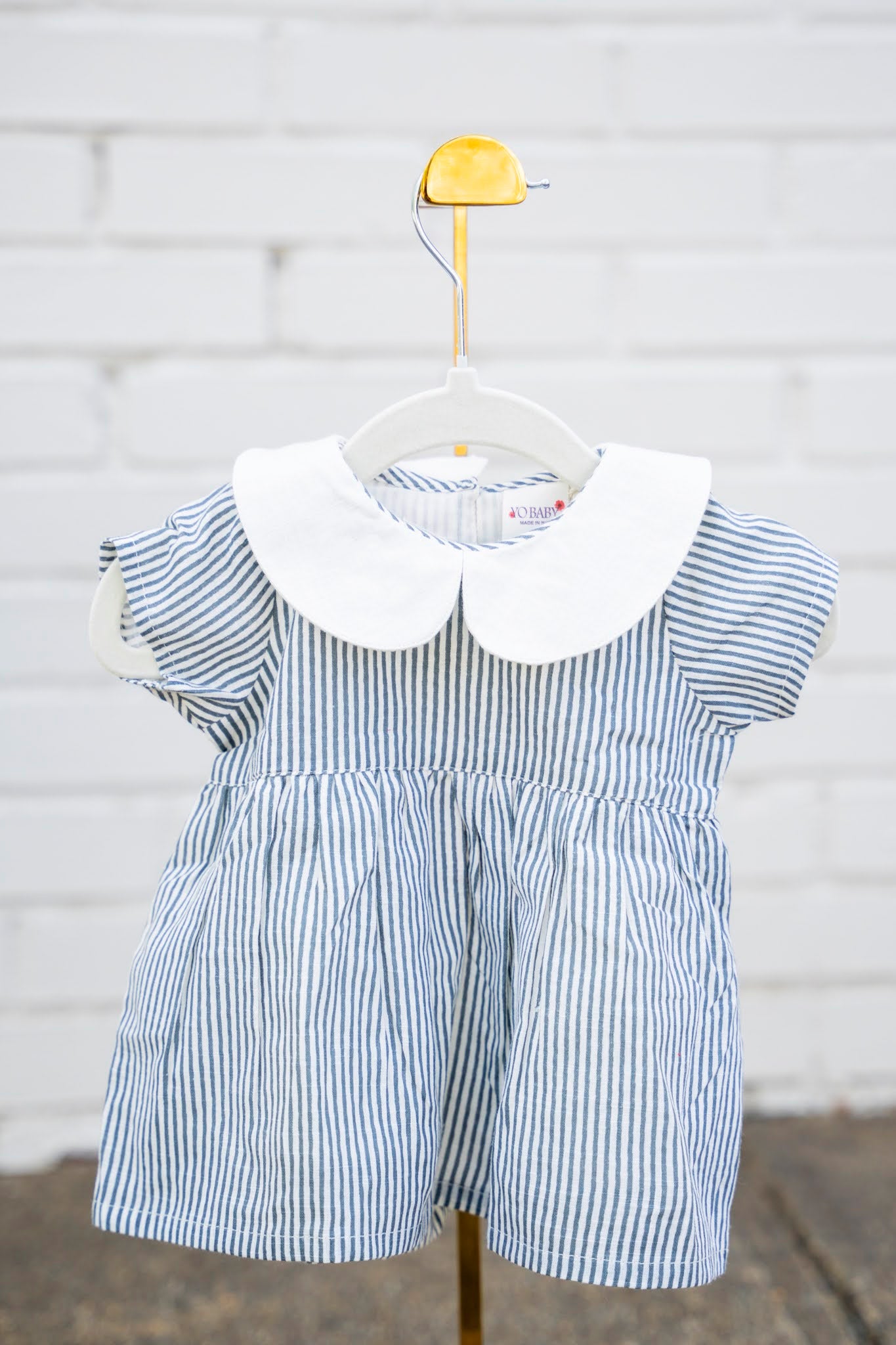 Grey Stripe Peter Pan Baby Dress w. Bloomer