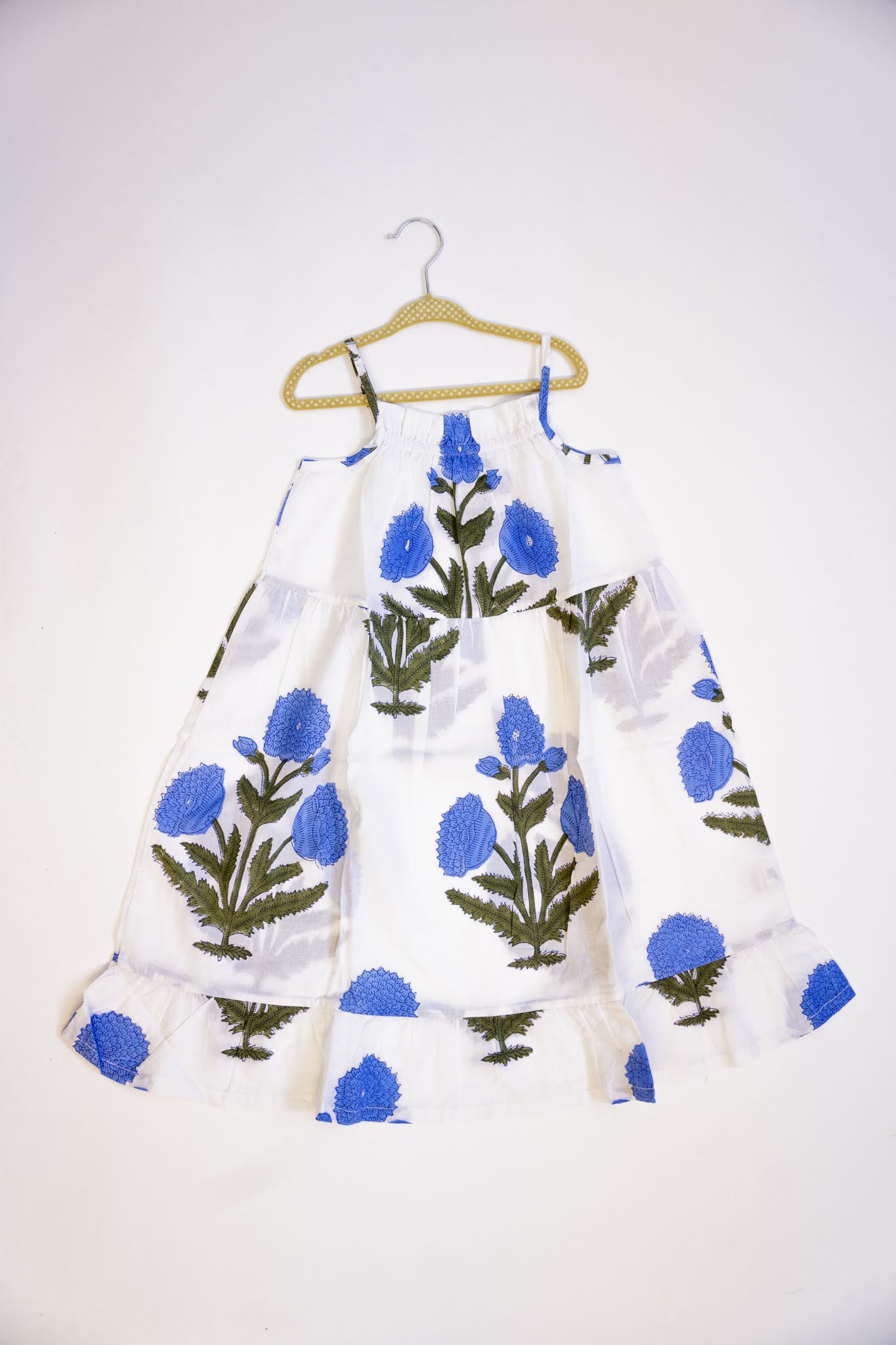 Girls Blue Floral Block Print Dress