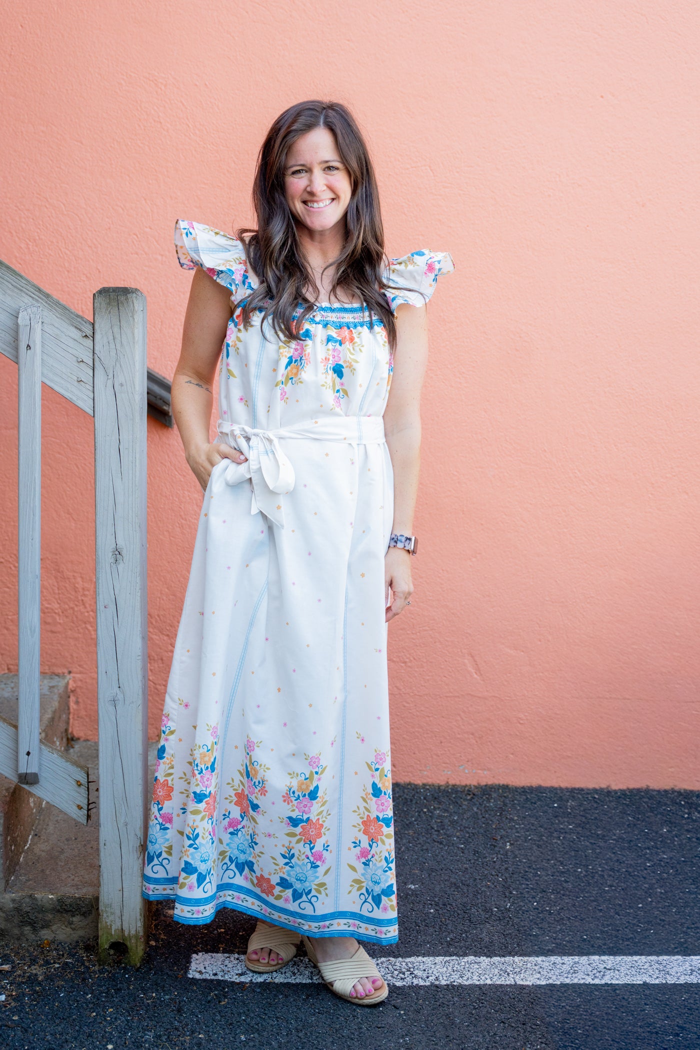 Willow Garden Flutter-Sleeve Maxi Dress