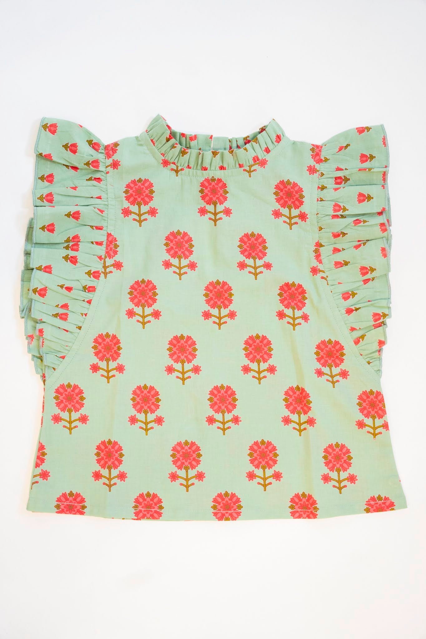 Green & Coral Floral Skirt Set