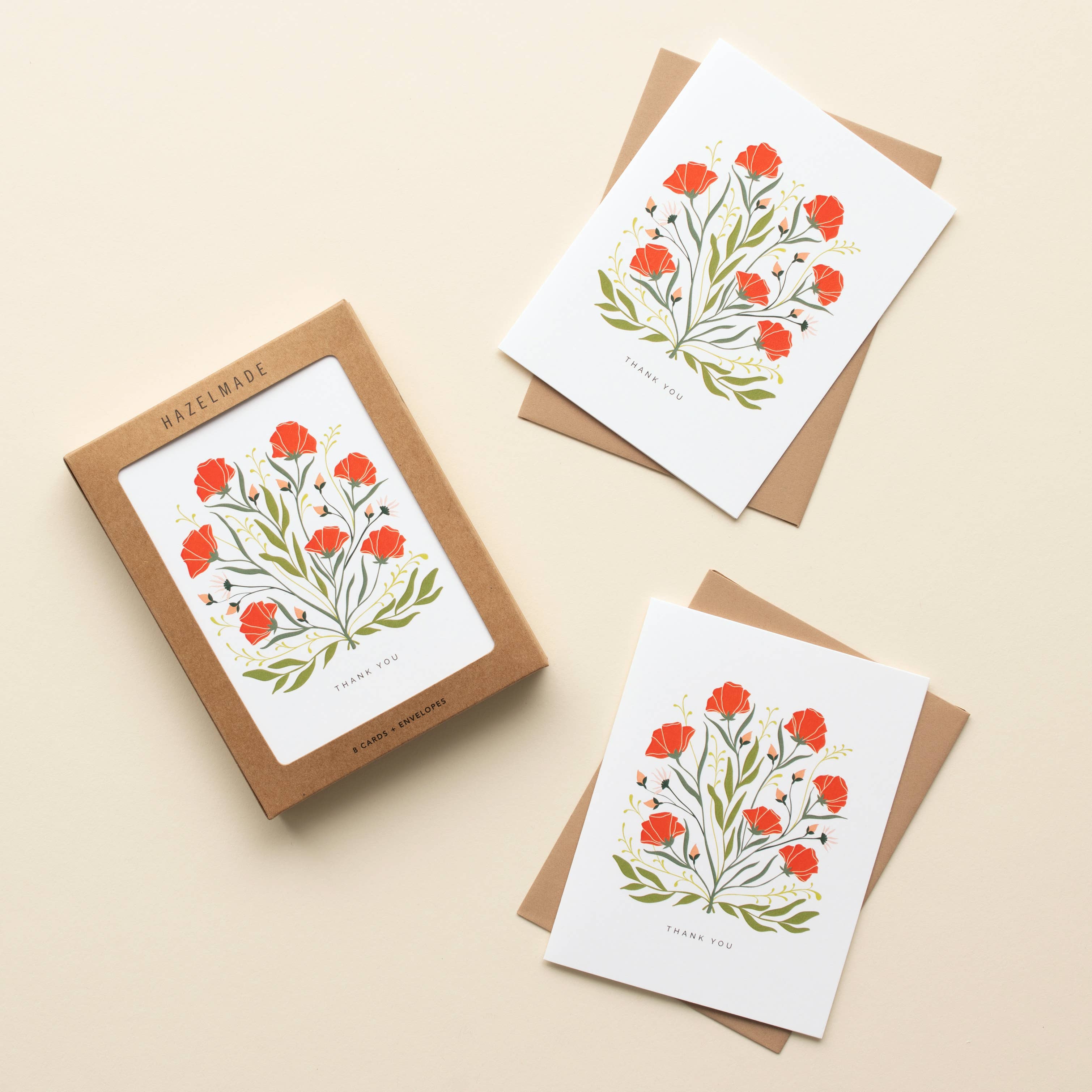 "Thank You" Poppies + Wildflowers / Thank You / BOX SET OF 8