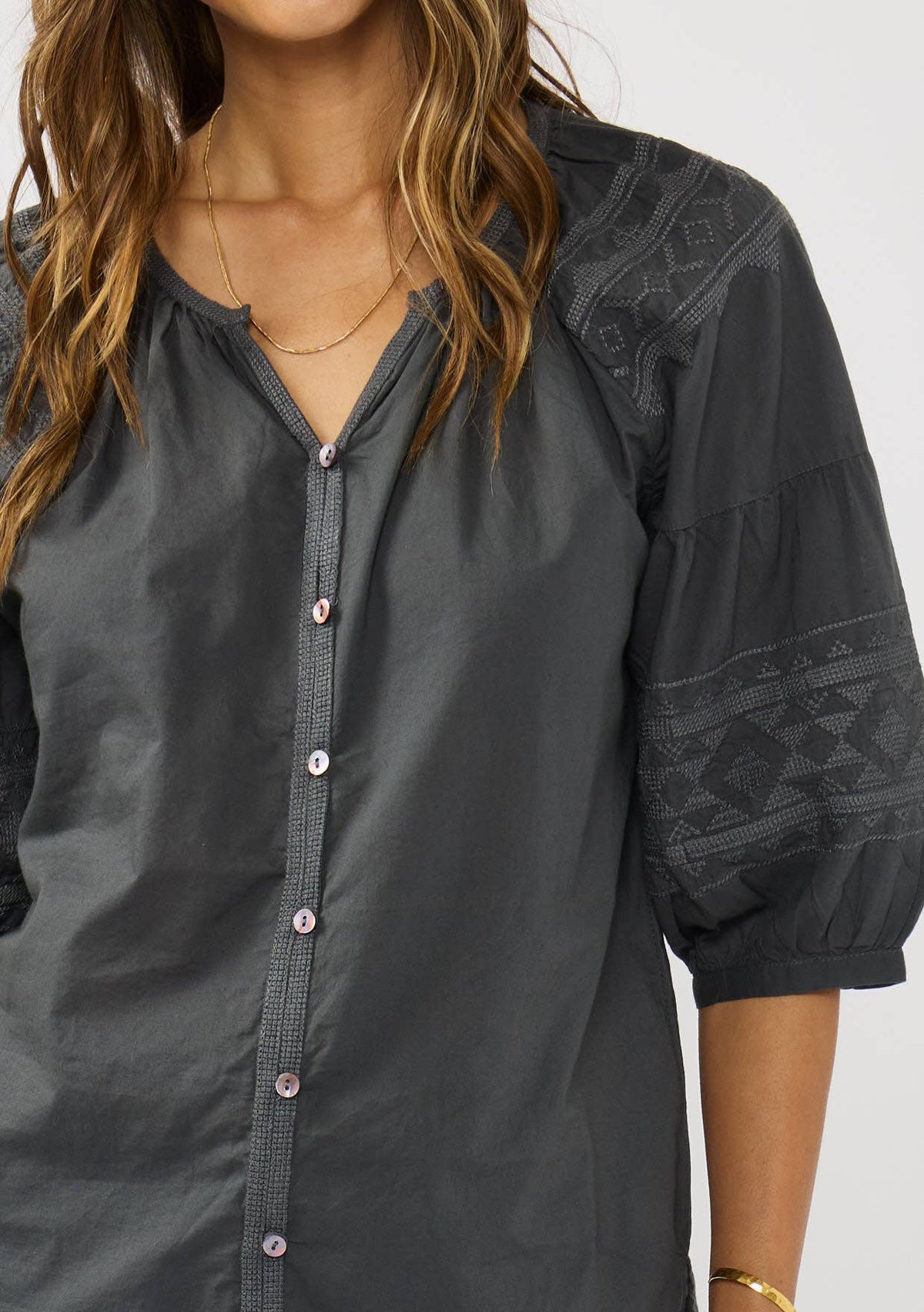 Grey Puff Sleeve Blouse
