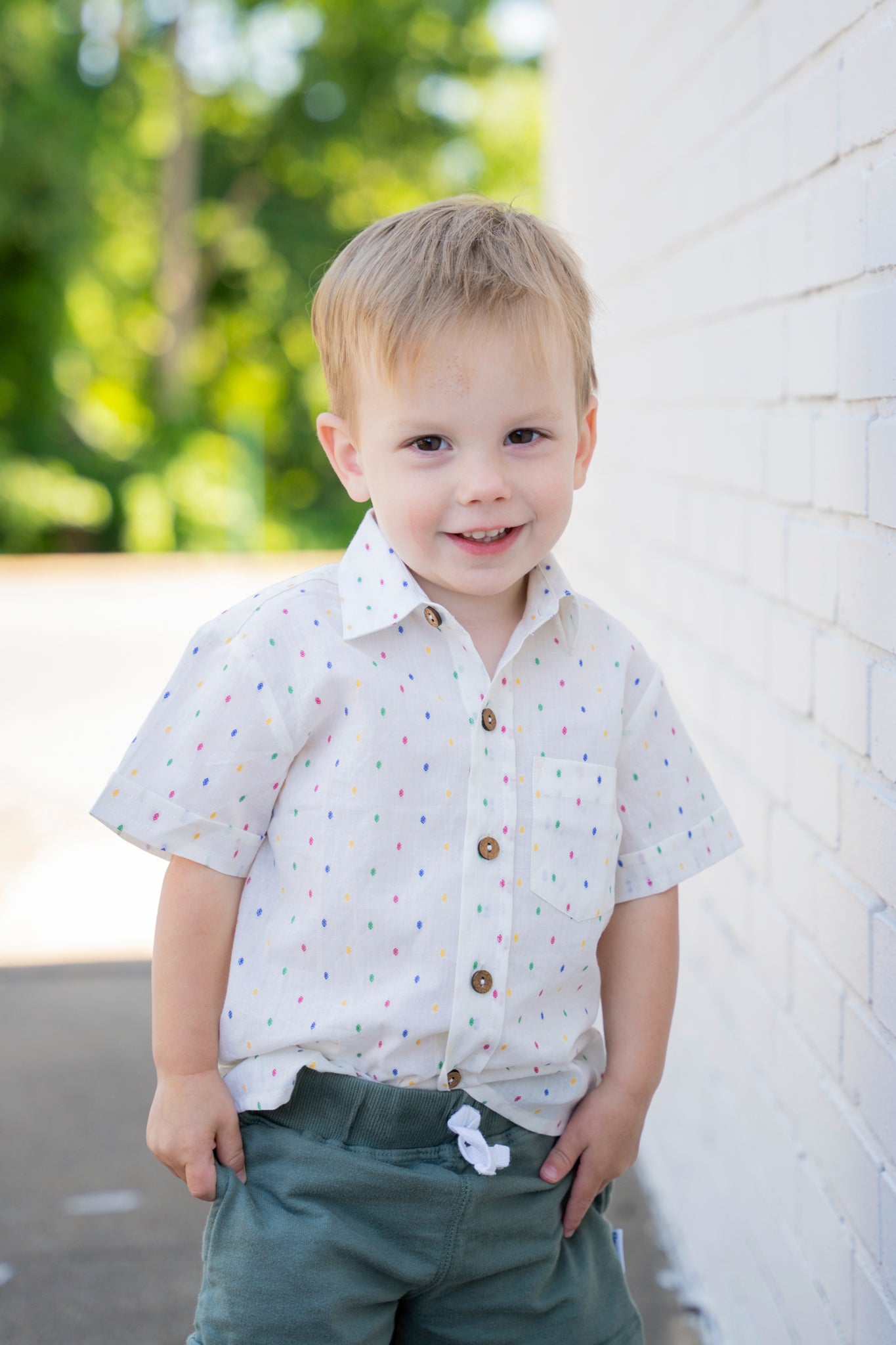 Multi Swiss Dot Big Boys Collared Top