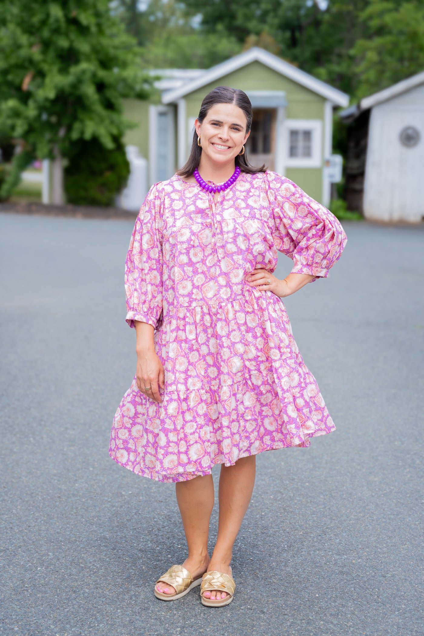 Lavender Days Floral Block Print Dress