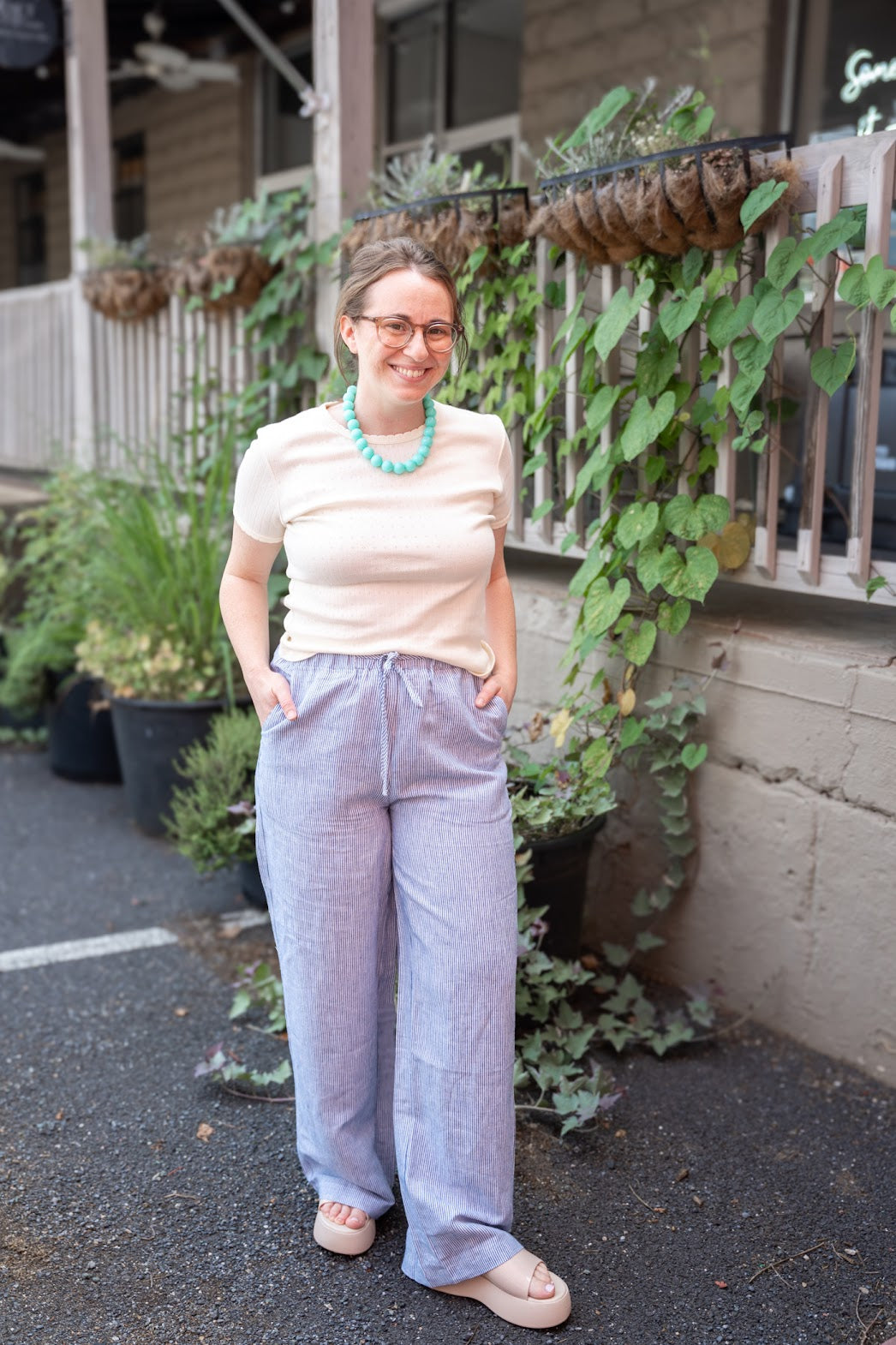 Sky Linen Wide Leg Pants