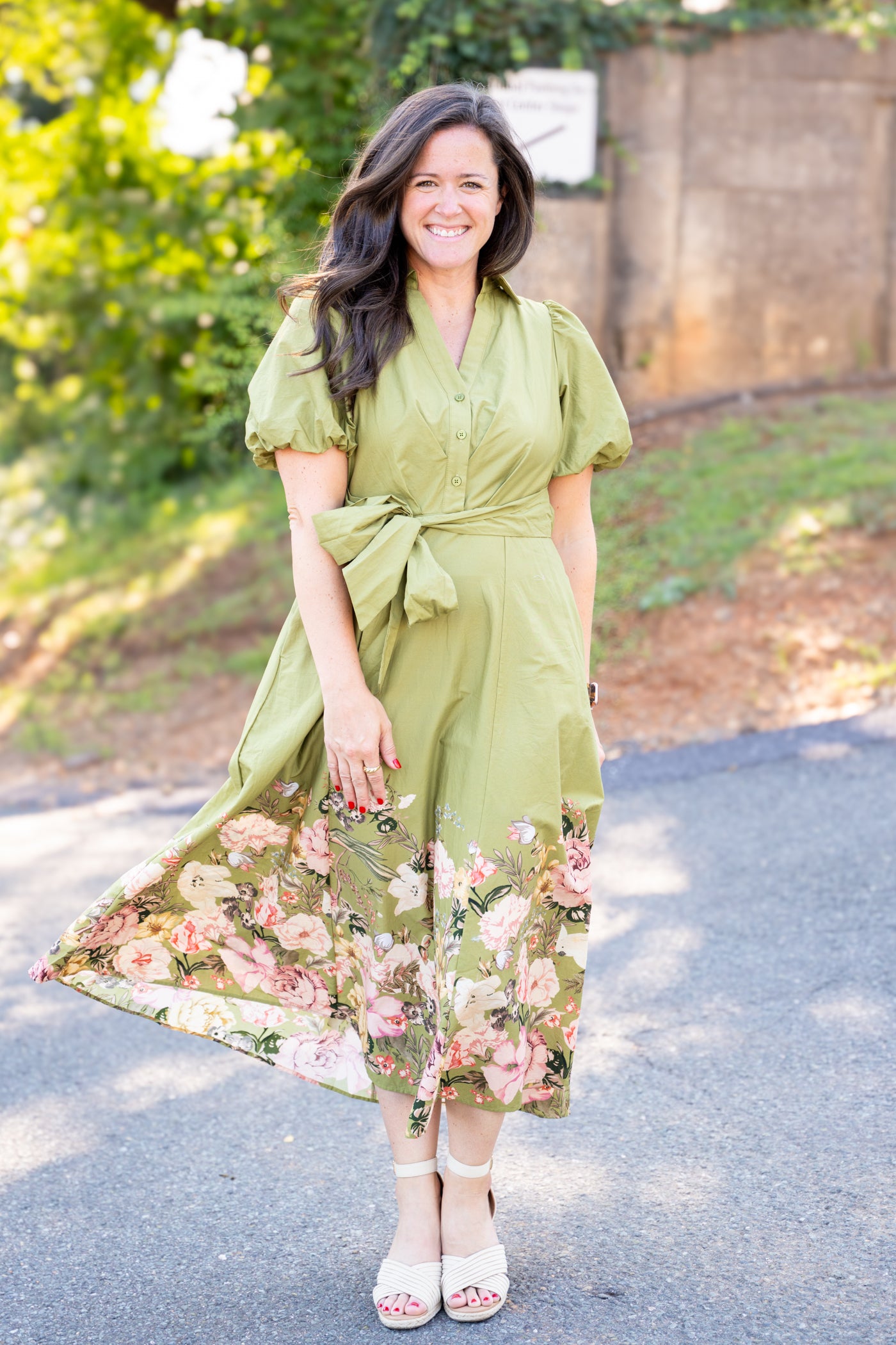Olive Puff Sleeve Shirt Dress