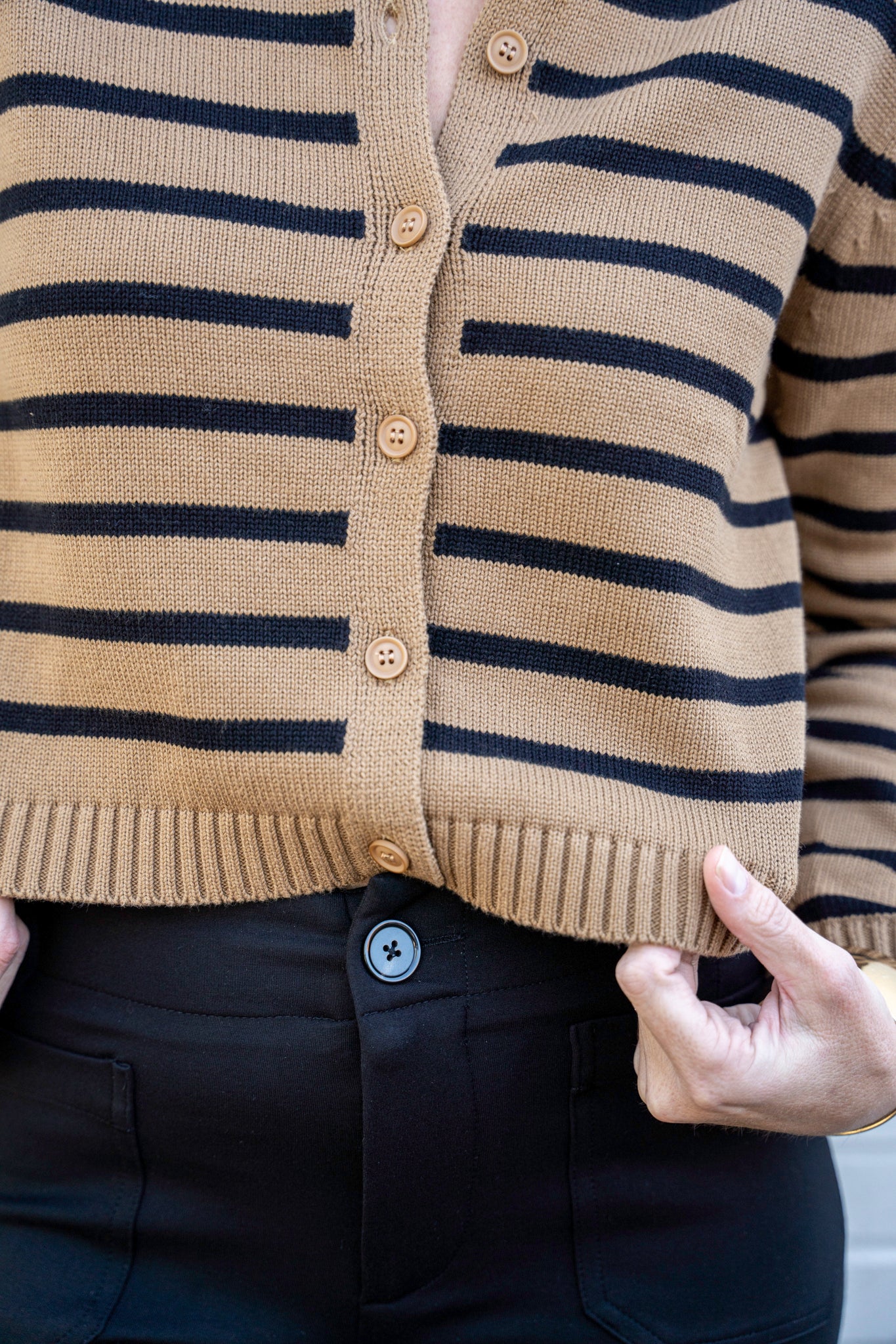 Camel Striped Cardigan