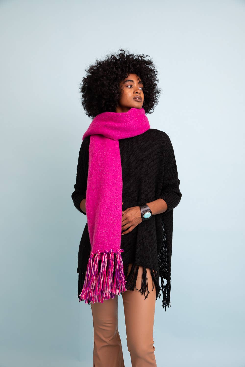 Fuchsia Speckle Frayed Border Bohemian Scarf