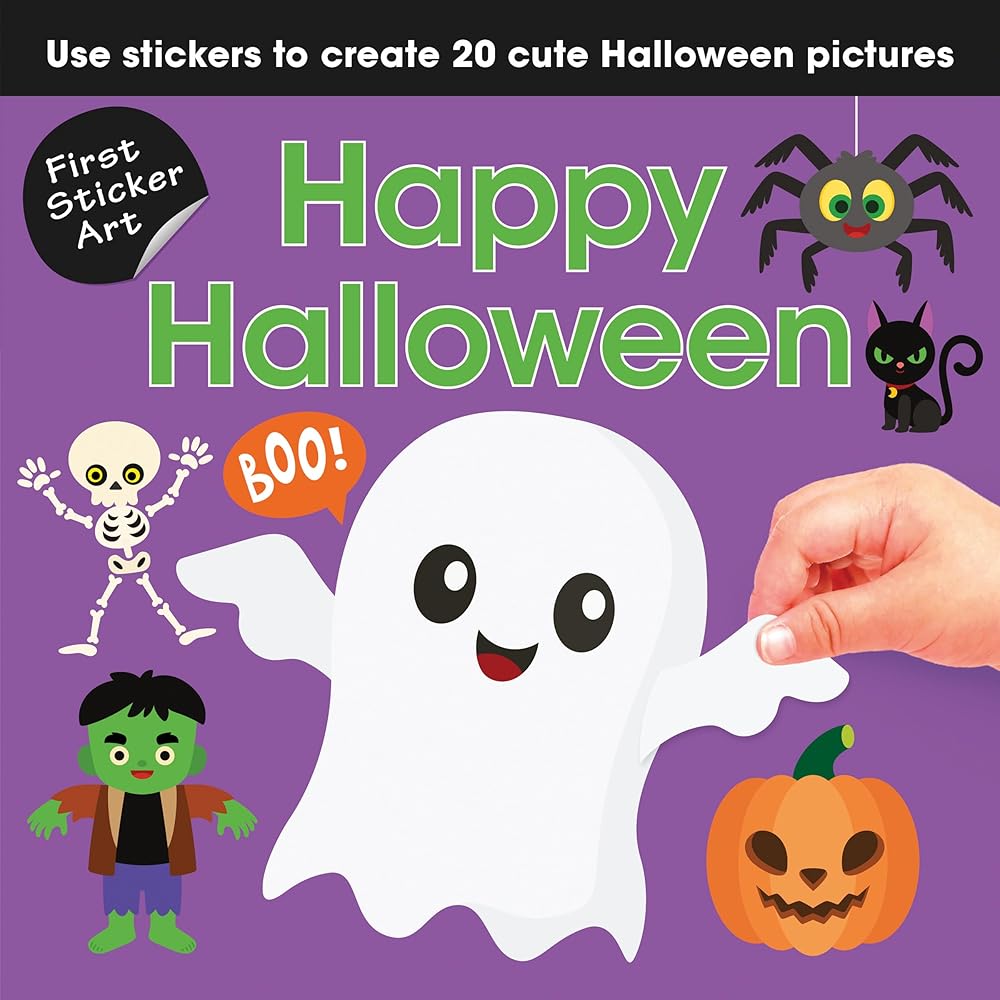 First Sticker Art: Happy Halloween: Color By Stickers for Kids, Make 20 Pictures! (Holiday Stocking Stuffer, Christmas Gift for Ages 2+) cover image