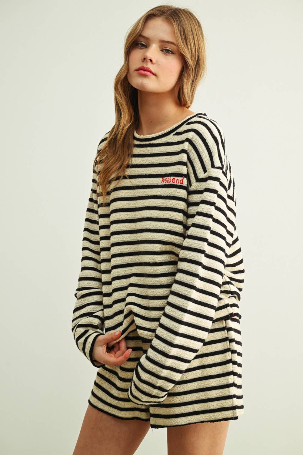 Textured Stripe Long Sleeve Top
