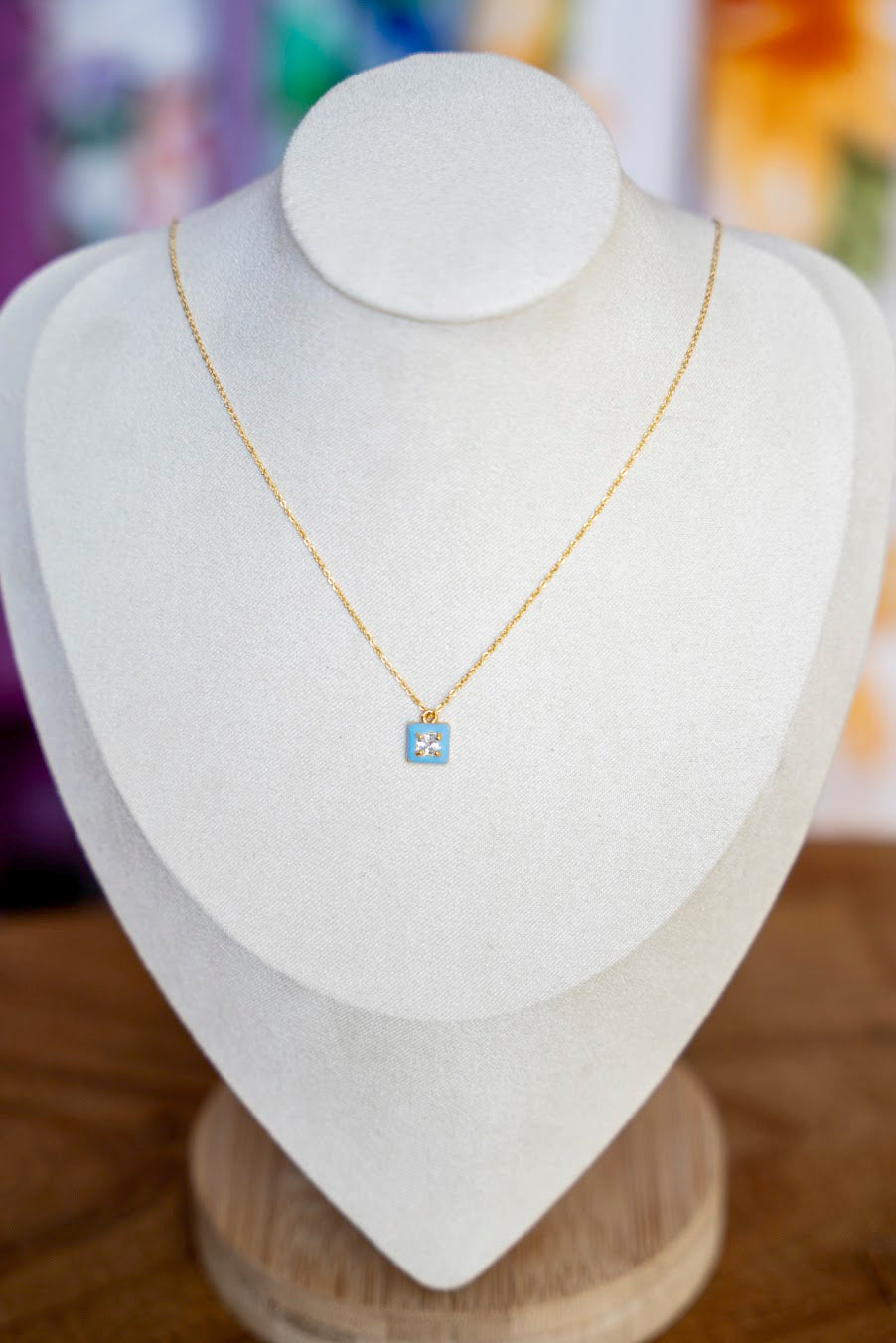 Enamel Diamond Tile Necklace