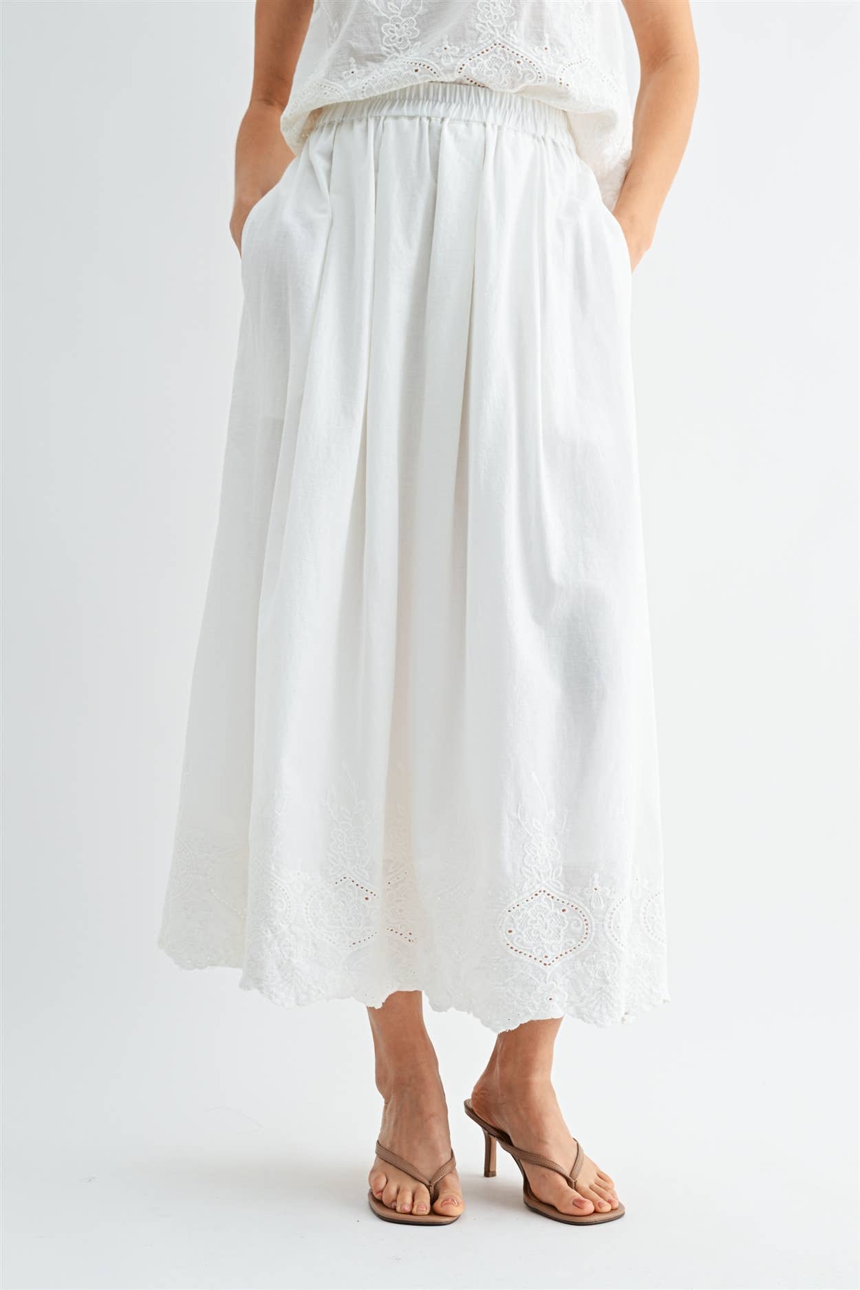 Eyelet Hem Midi Skirt