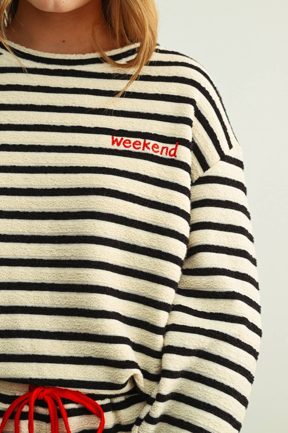 Textured Stripe Long Sleeve Top