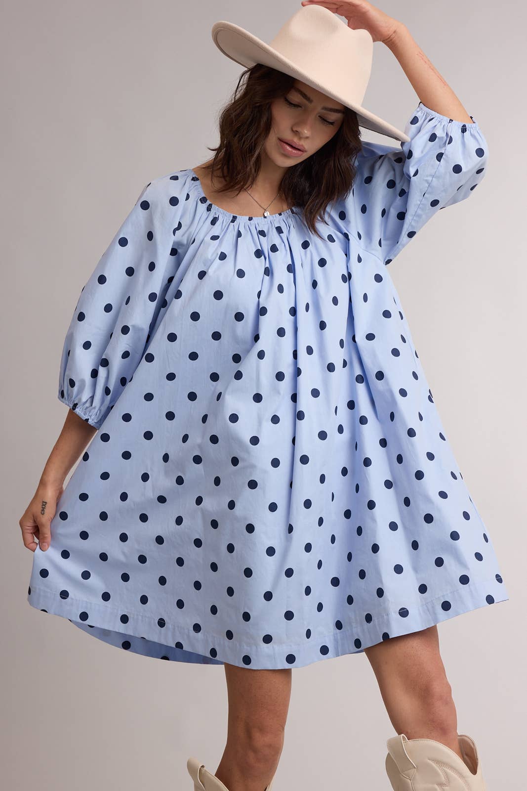 Polka Dot Gathered Mini Dress