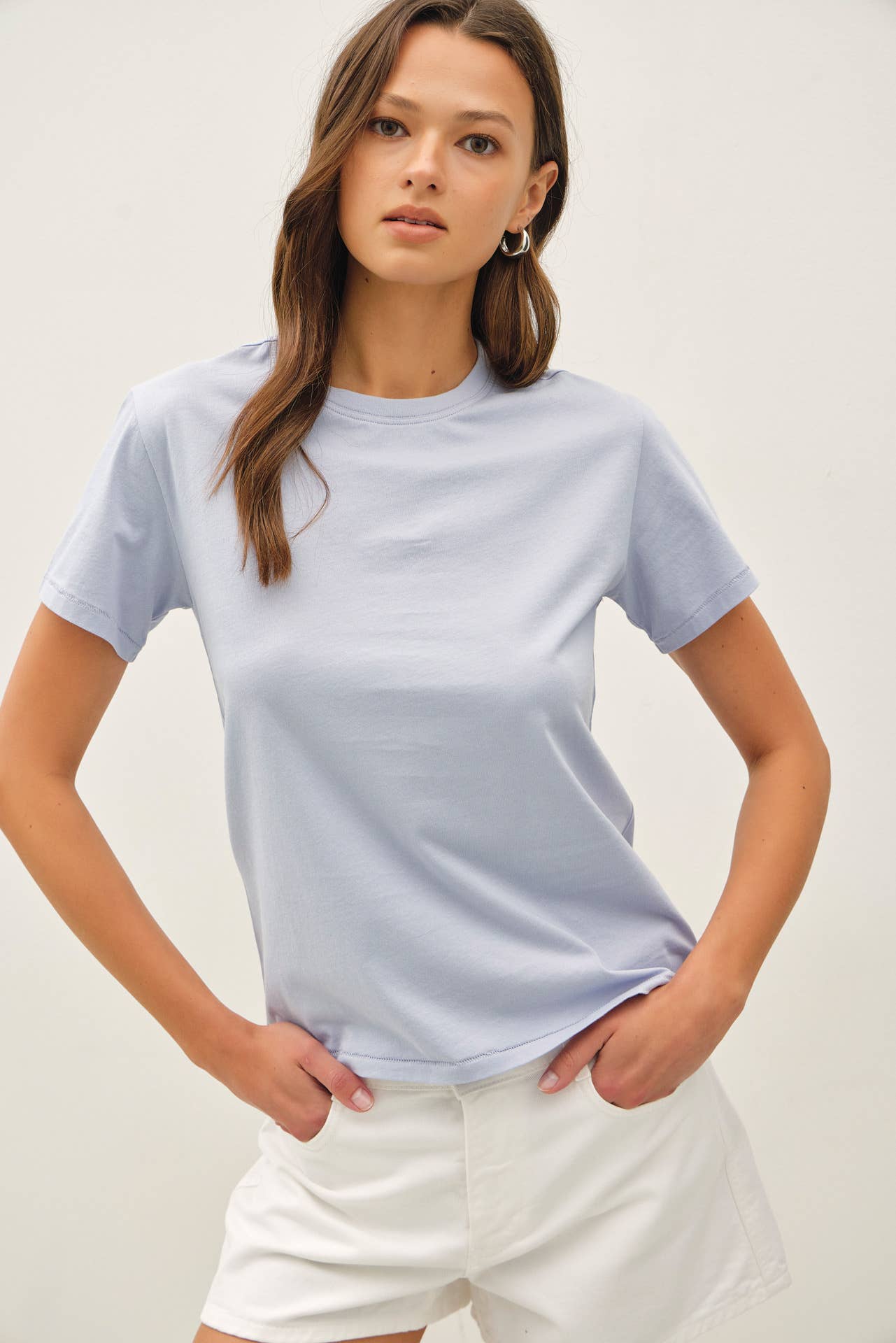 Chambray Cotton Crewneck Tee
