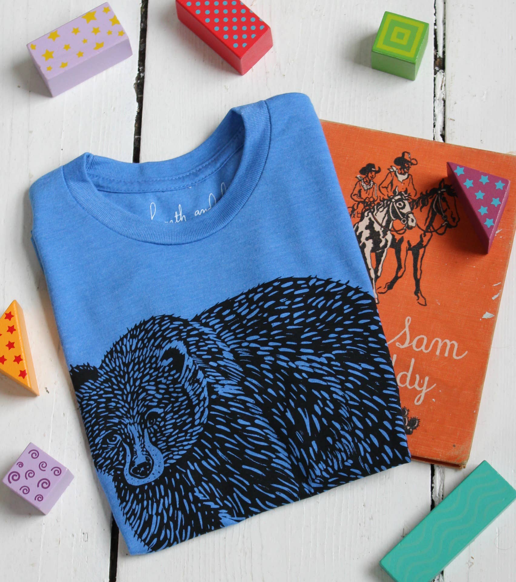 Kid's Organic Bear T-Shirt in Blue - Soft Recycled Materials: XS (5)