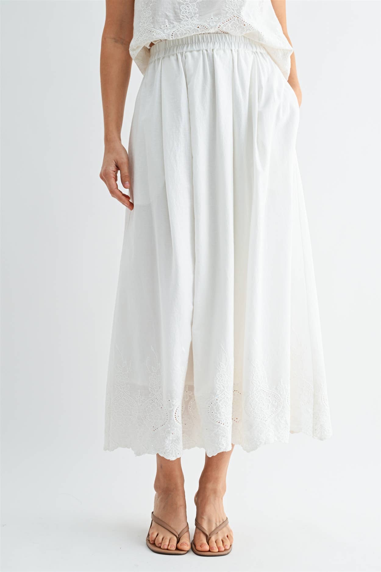 Eyelet Hem Midi Skirt