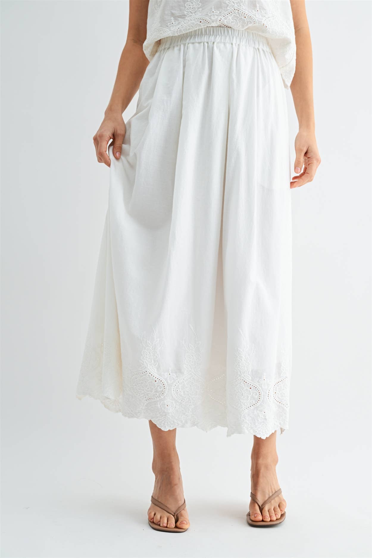 Eyelet Hem Midi Skirt