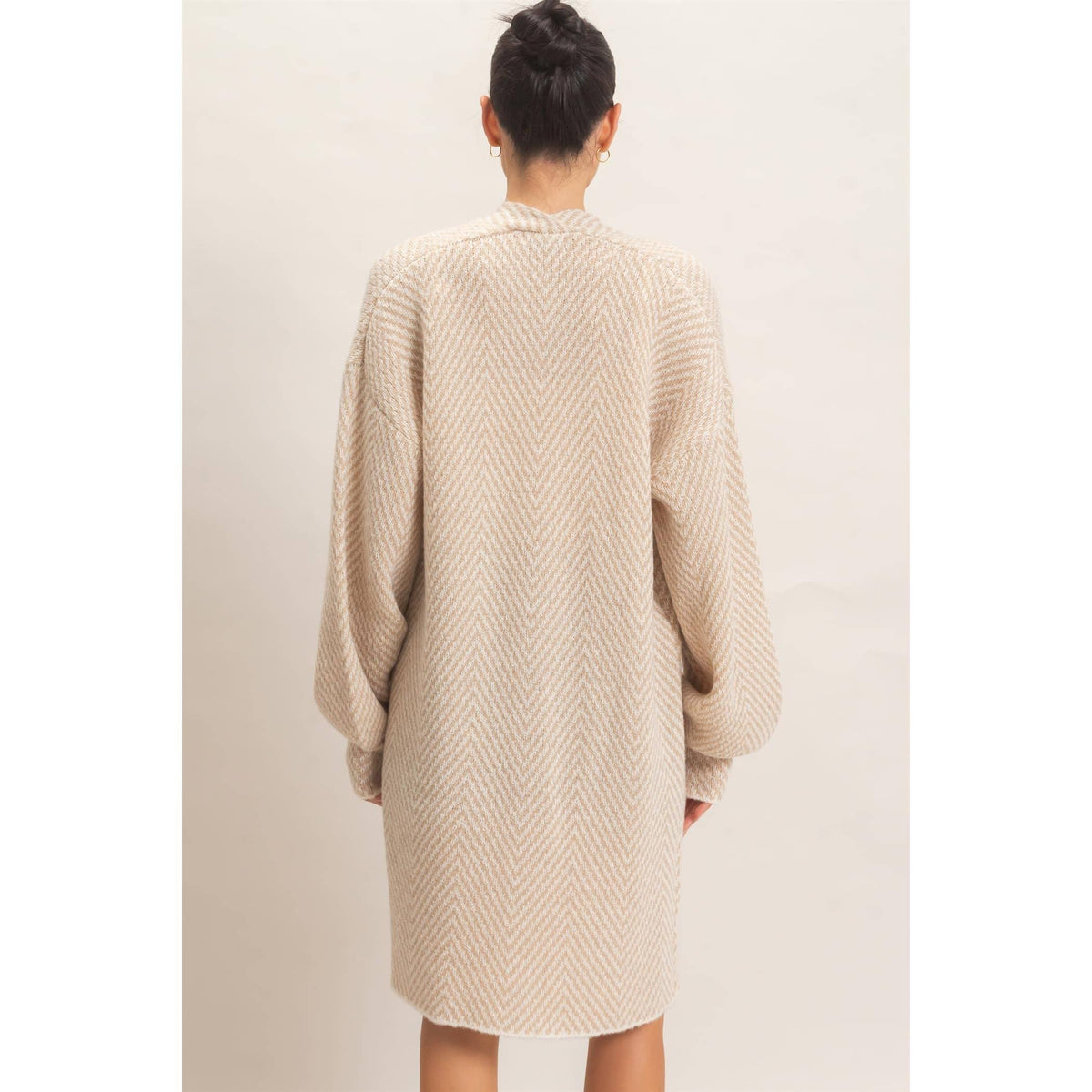 Taupe Herringbone Open-Front Cardigan