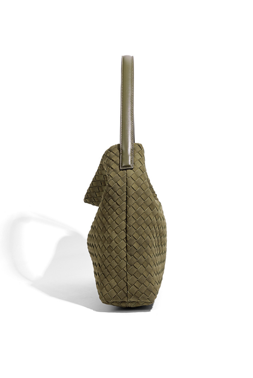 Woven Suede Hobo Crossbody Bag: Olive