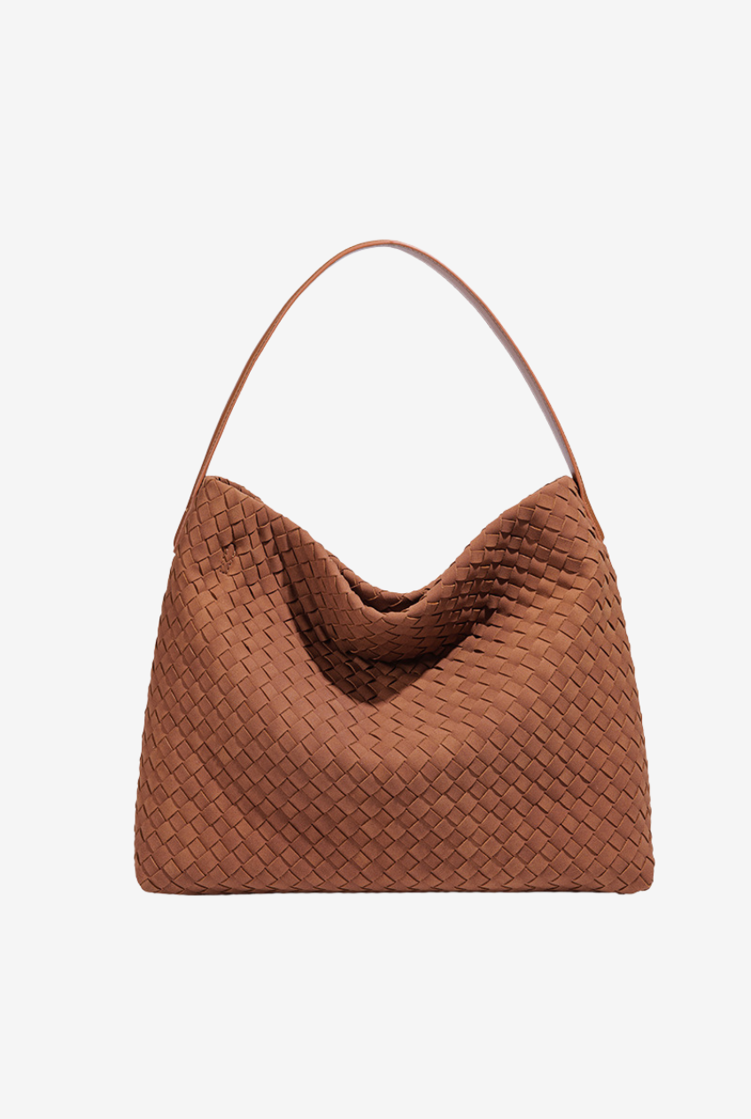 Woven Suede Hobo Crossbody Bag: Camel