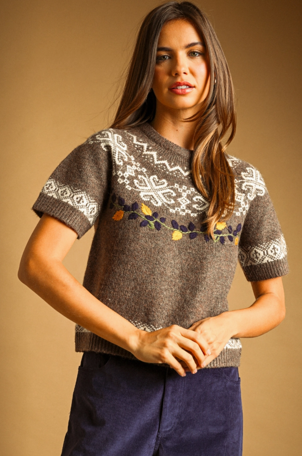 Lindsey Short Sleeve Fair Isle Sweater